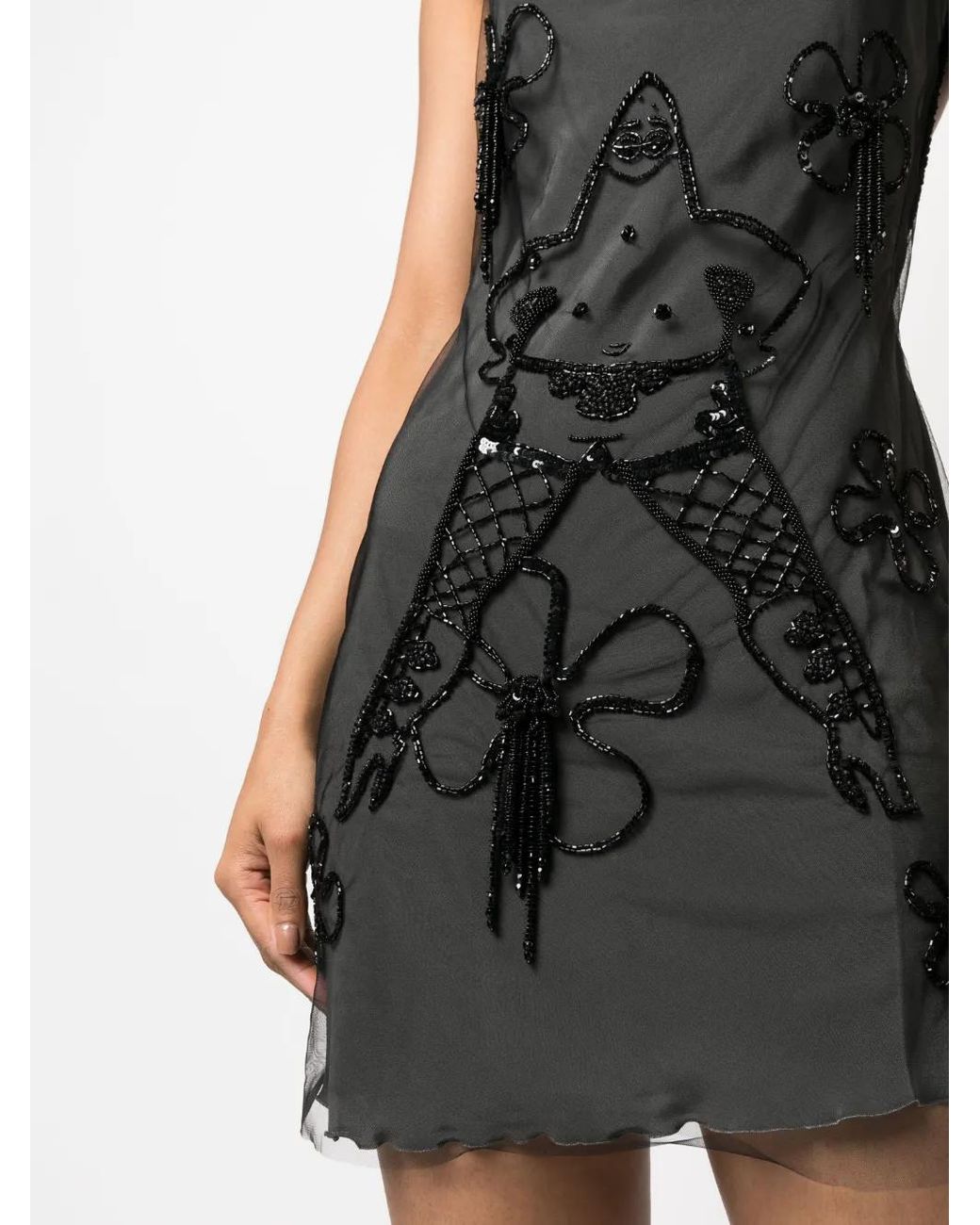 Gcds Black Patrick-Embellished Tulle Mini Dress