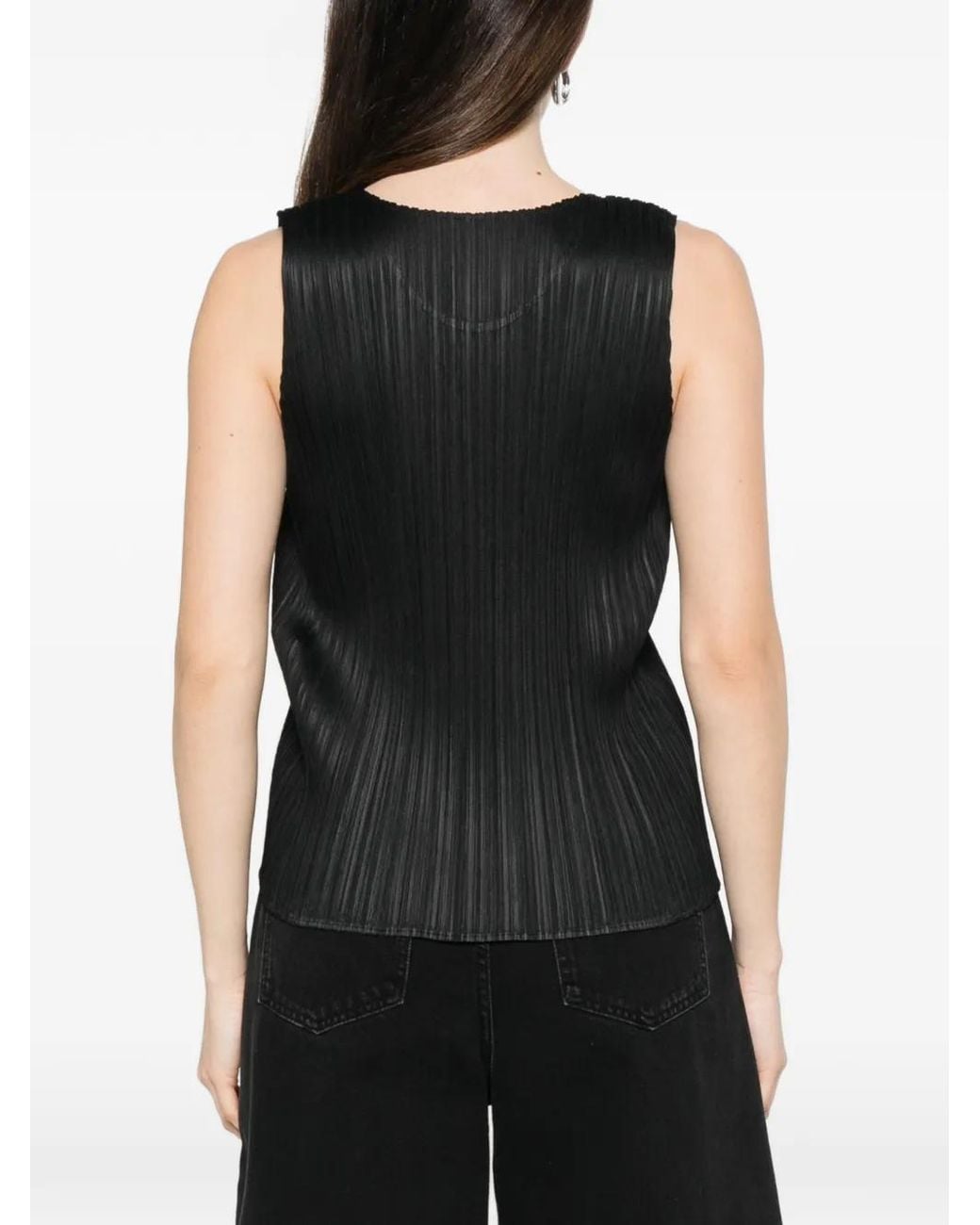 Pleats Please Issey Miyake Black Pleated Sleeveless Top