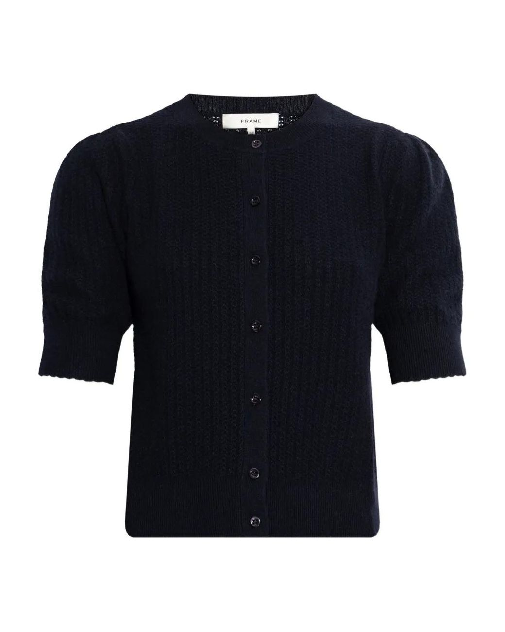 FRAME Blue Puff-Sleeve Button Cardigan