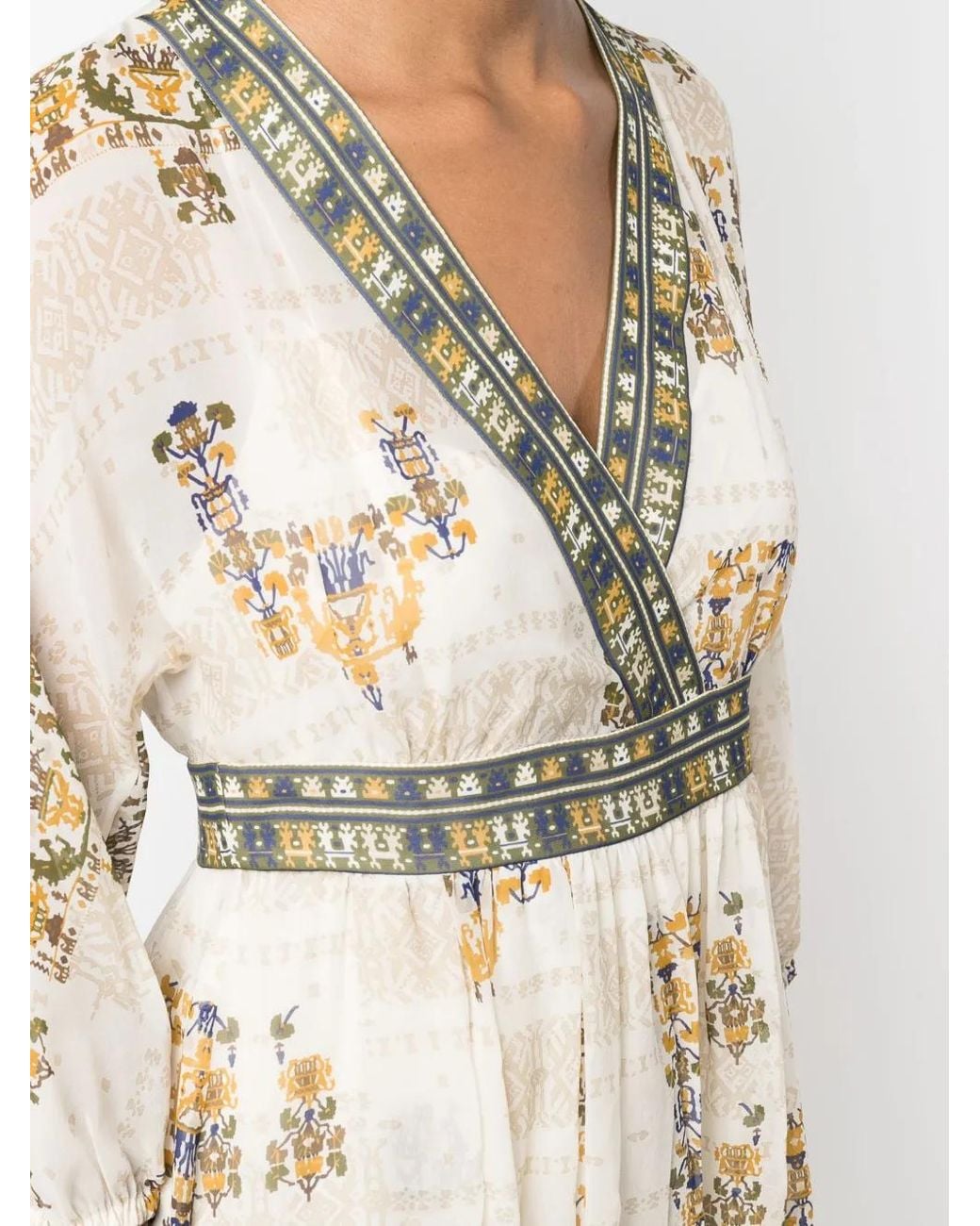 Max Mara Natural Graphic-Print V-Neck Dress