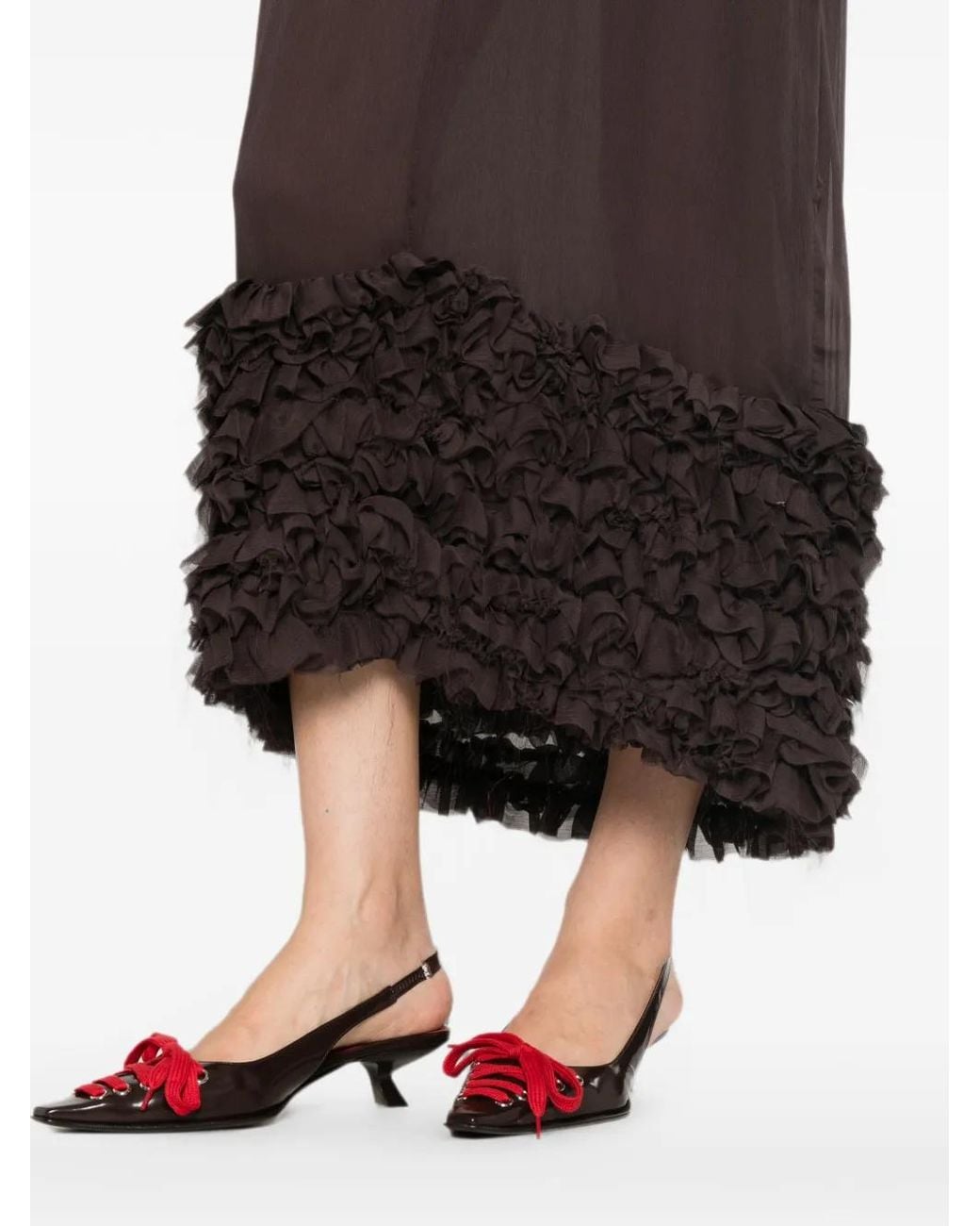 MSGM Brown Ruffled-Trim Midi Skirt