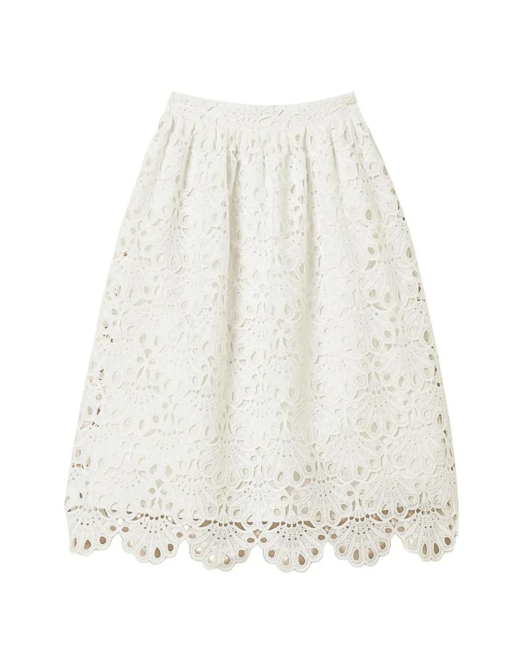 Twinset White Macramé Midi Skirt
