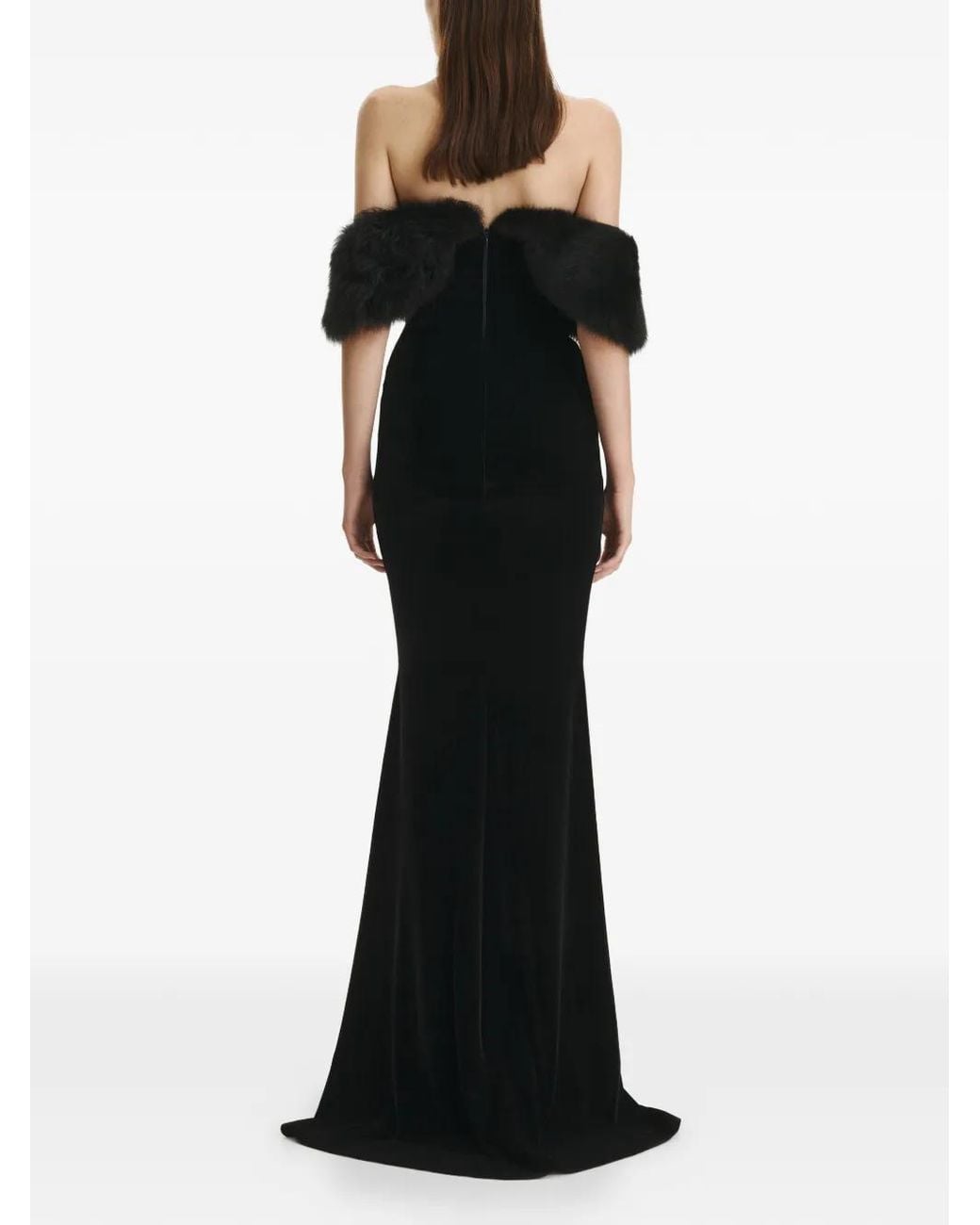 Vestiaire d'un Oiseau Libre Black Faux Fur-Trimmed Velvet Gown