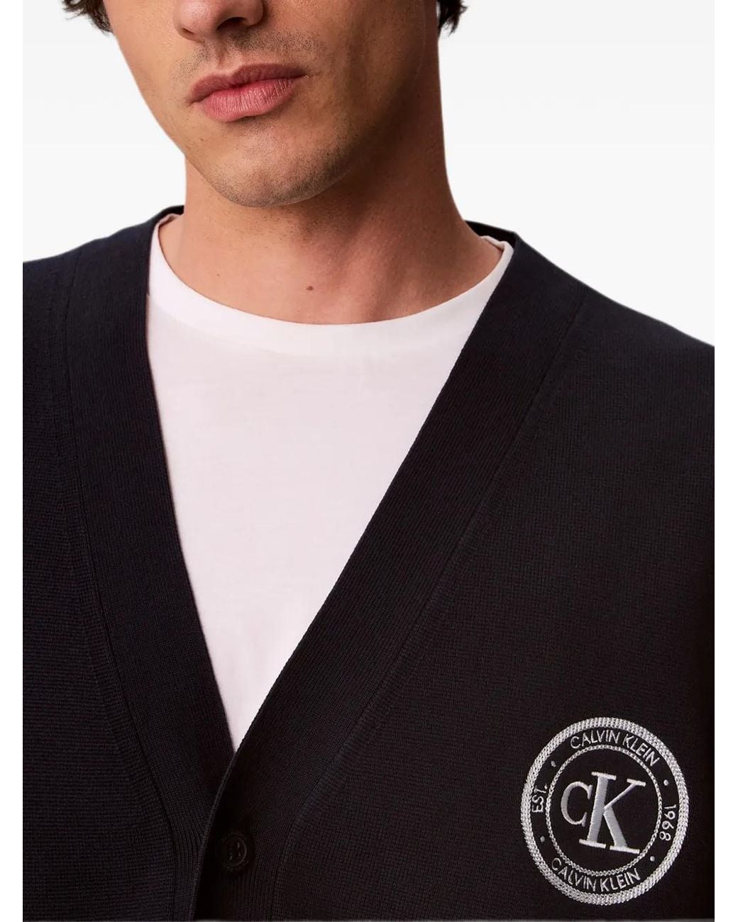 Calvin Klein Blue Logo-Patch V-Neck Cardigan for men