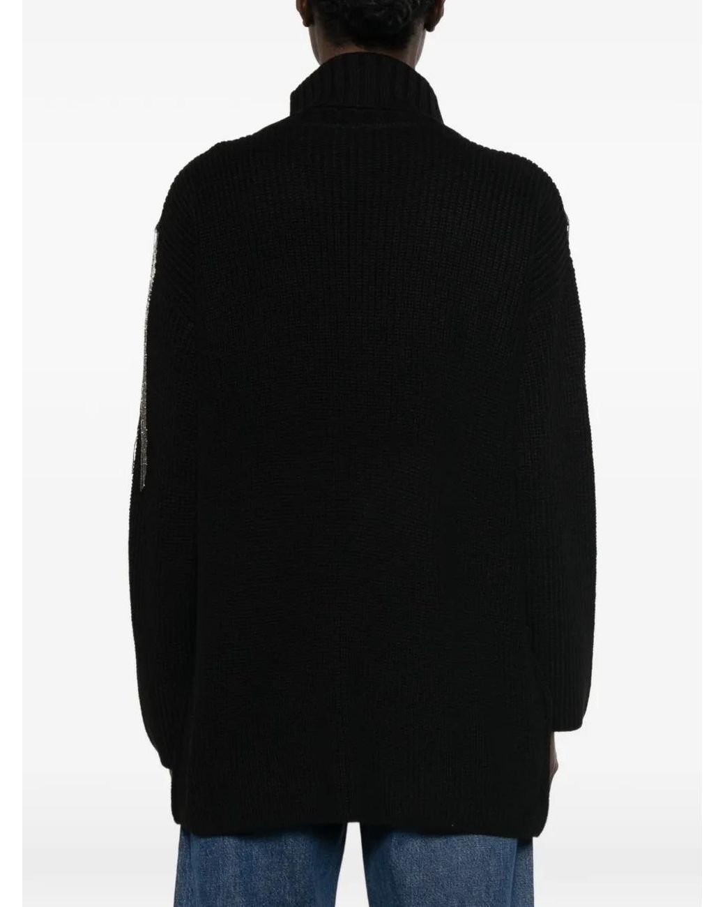 Pinko Black Pull Frangé À Col Roulé