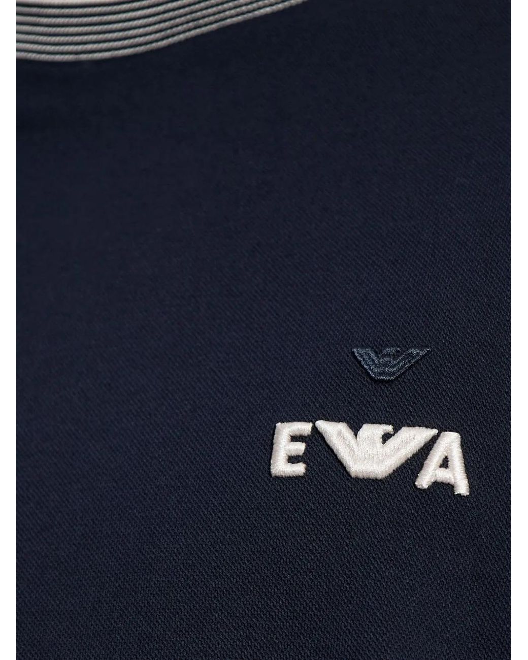 Emporio Armani Blue Logo Ribbed-Collar T-Shirt for men