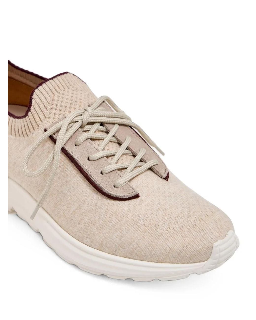 Eleventy White Knit Leather-Trim Sneakers for men