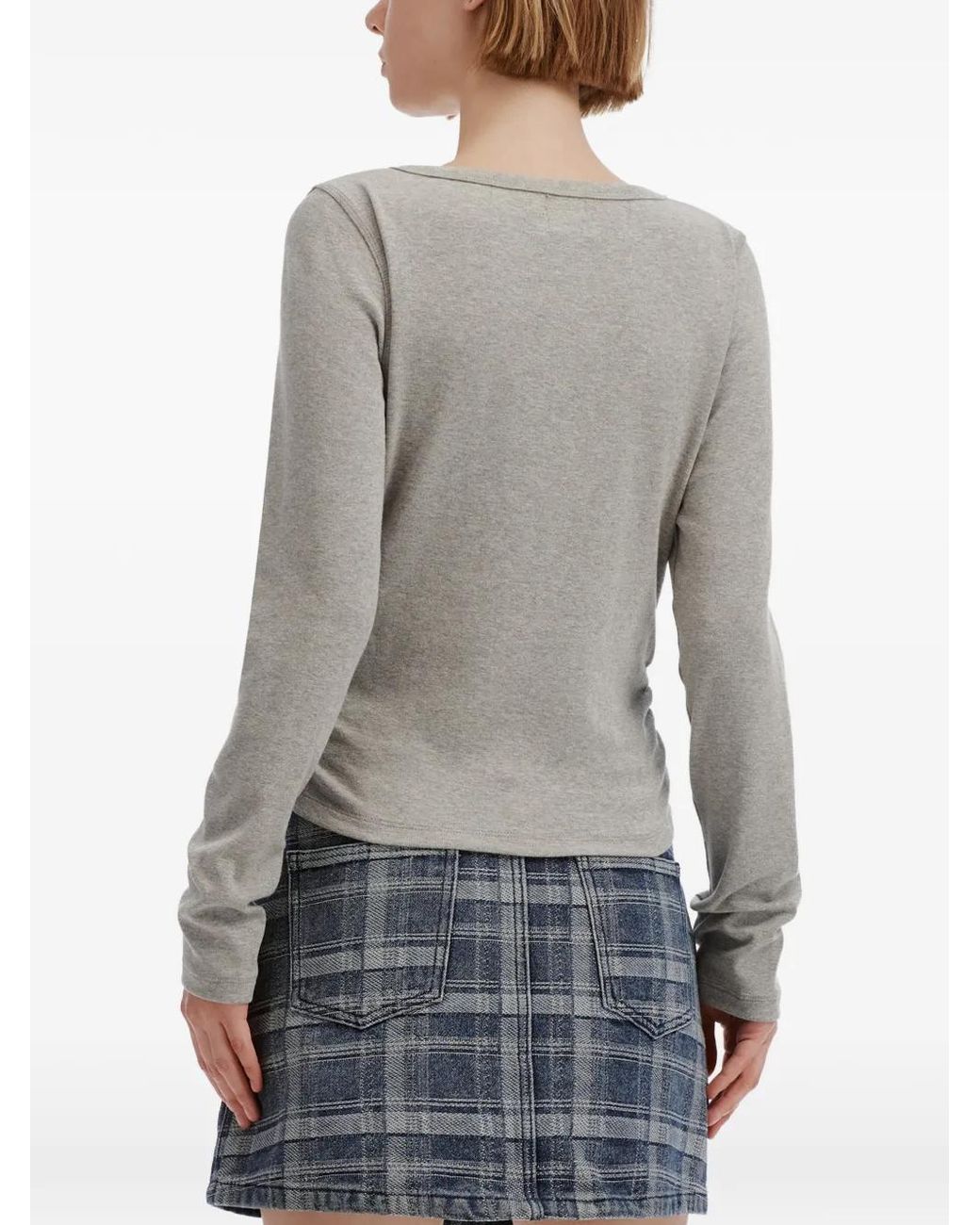 B+ AB Gray Lace-Trim Ruched-Side T-Shirt