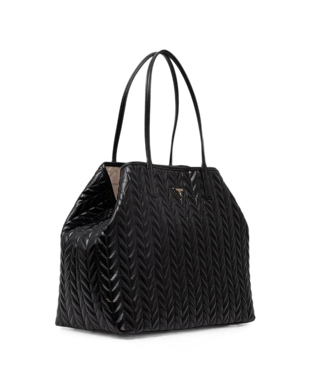 Guess Black Quilted Logo-Plaque Tote Bag