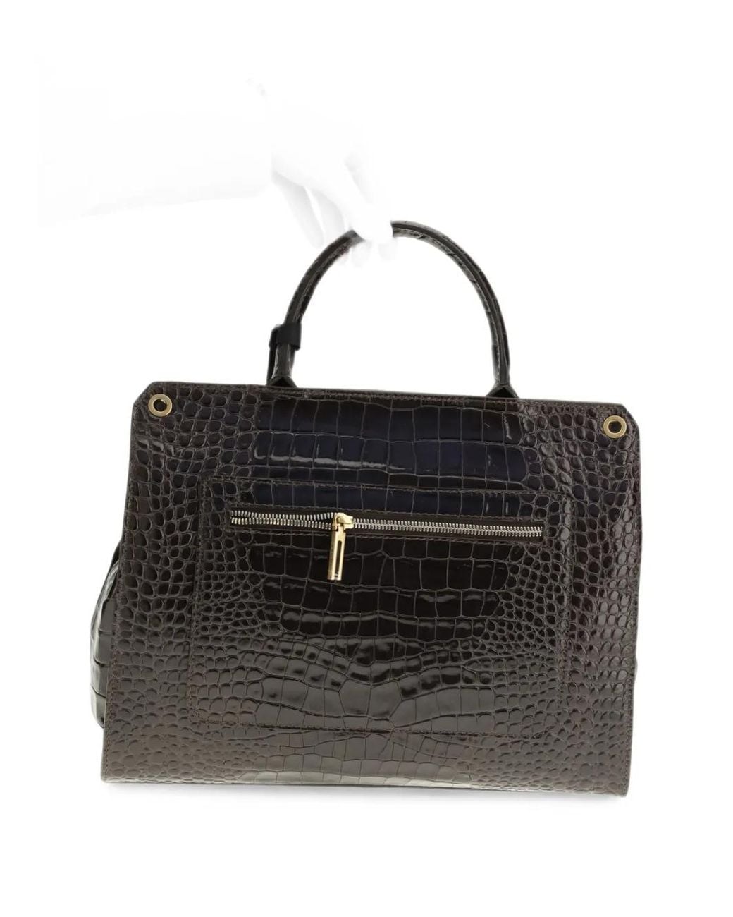 VISONA Black Ornella Croc-Effect Tote Bag
