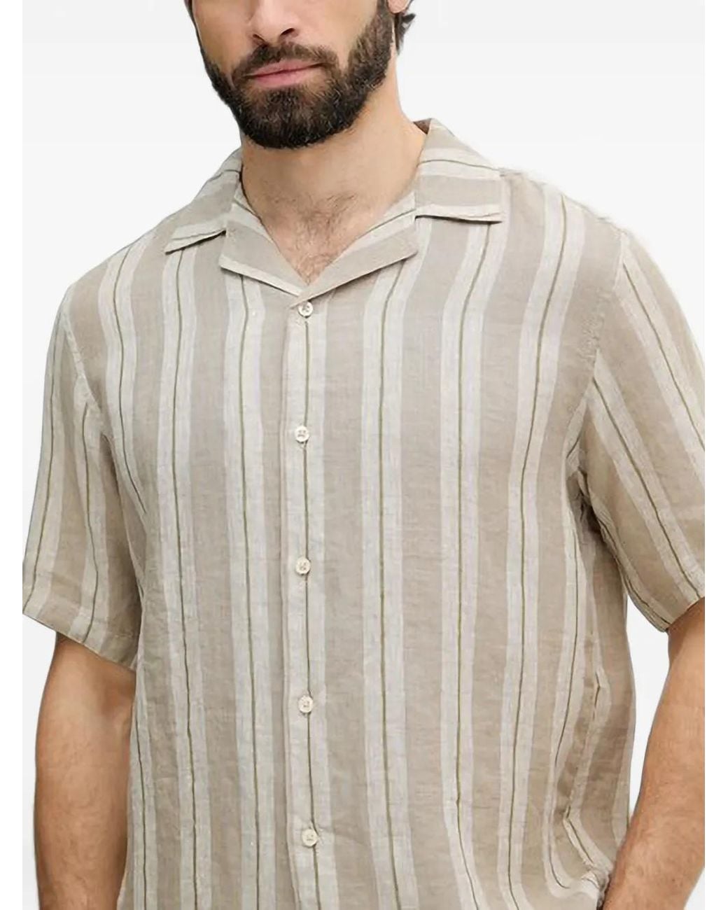 Benetton Natural Striped Short-Sleeve Shirt for men