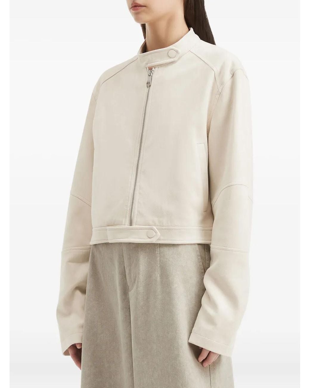 B+ AB White Cropped Zip-Front Jacket