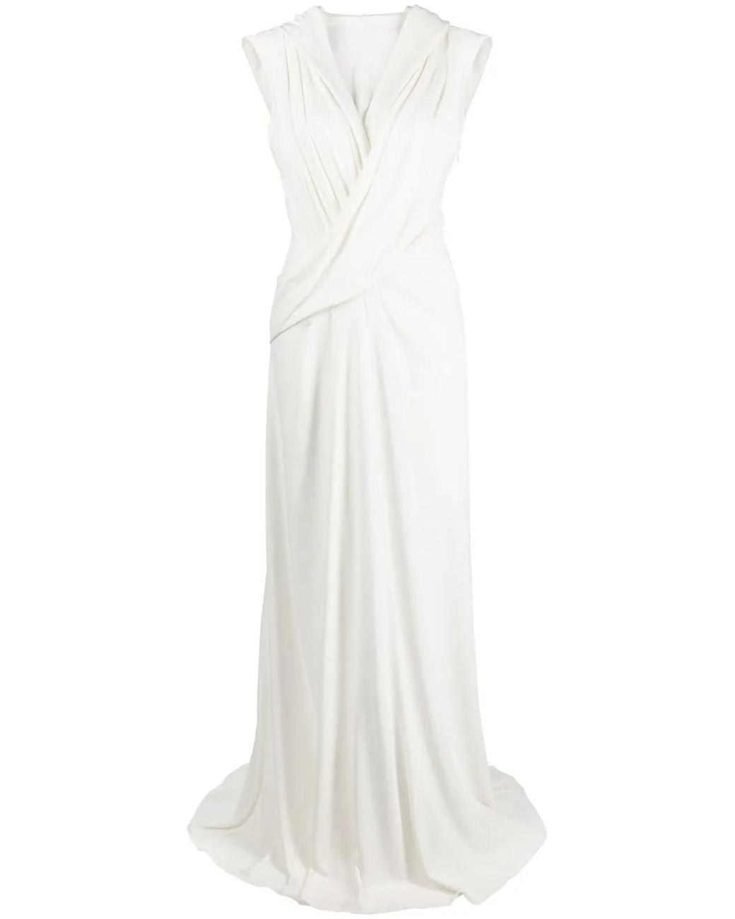 Alberta Ferretti White Drape-Detail Maxi Dress