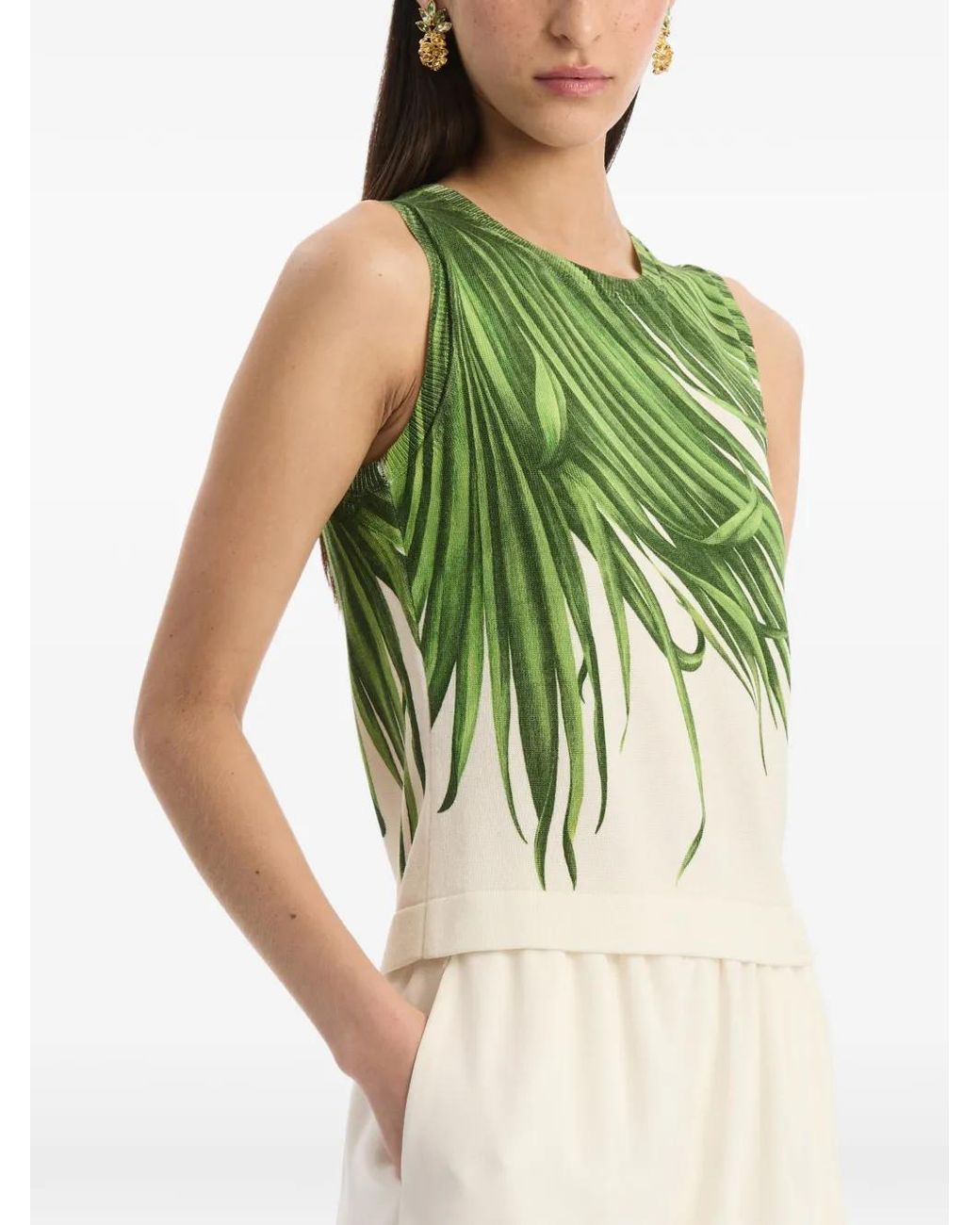 Oscar de la Renta Green Palm Leaves Tank