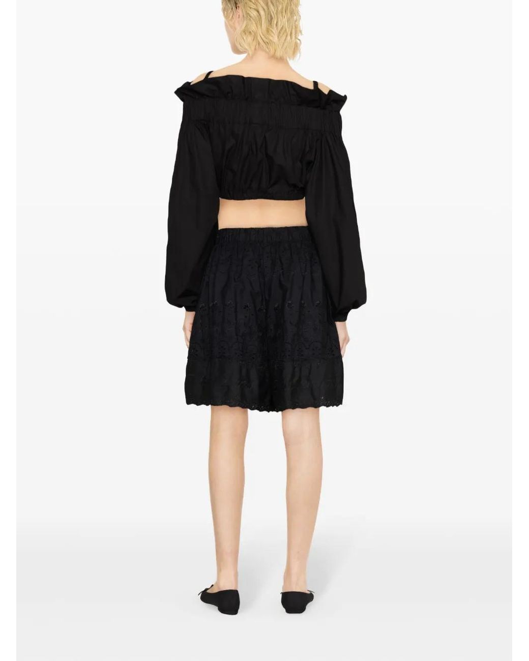 Patou Black Balloon Sleeve Crop Top