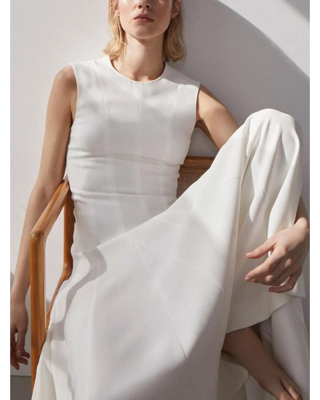 Another Tomorrow White Panelled Flare Midi Dress
