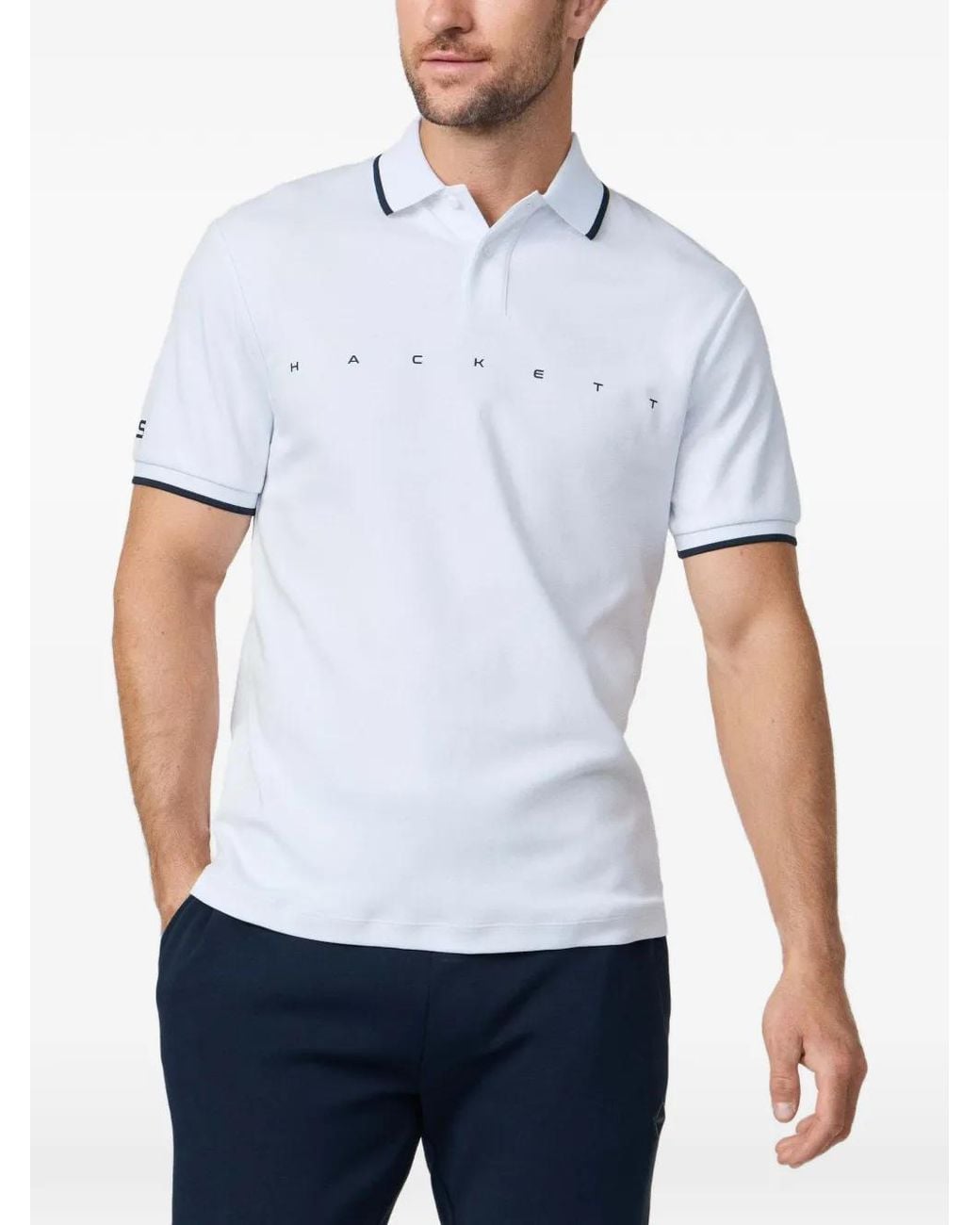 Hackett White Logo-Print Cotton Polo Shirt for men