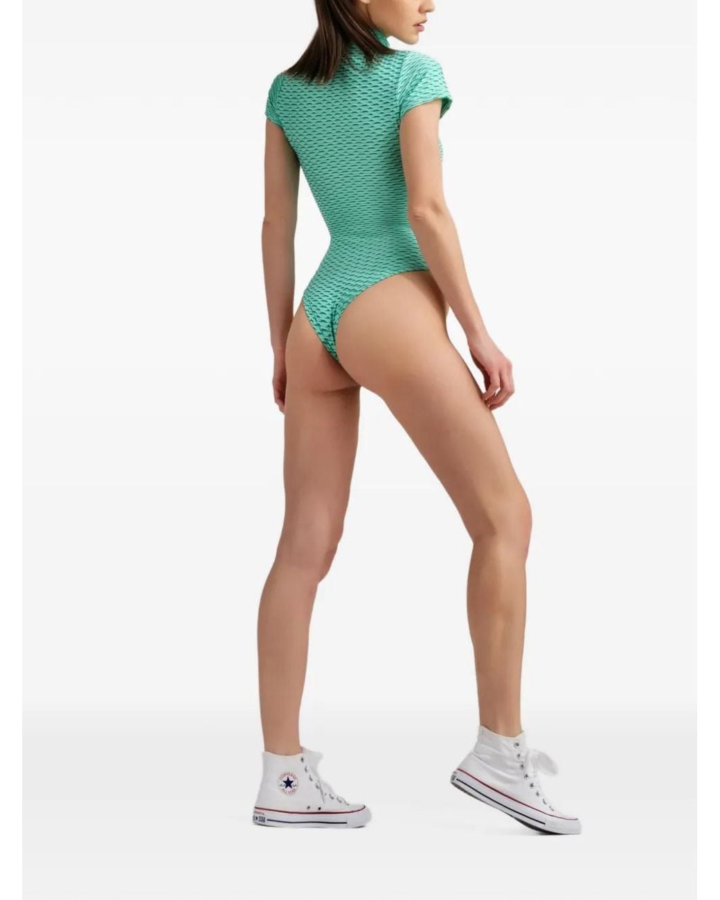 Tessitura Body Couture Green 3D Zip-Up Bodysuit