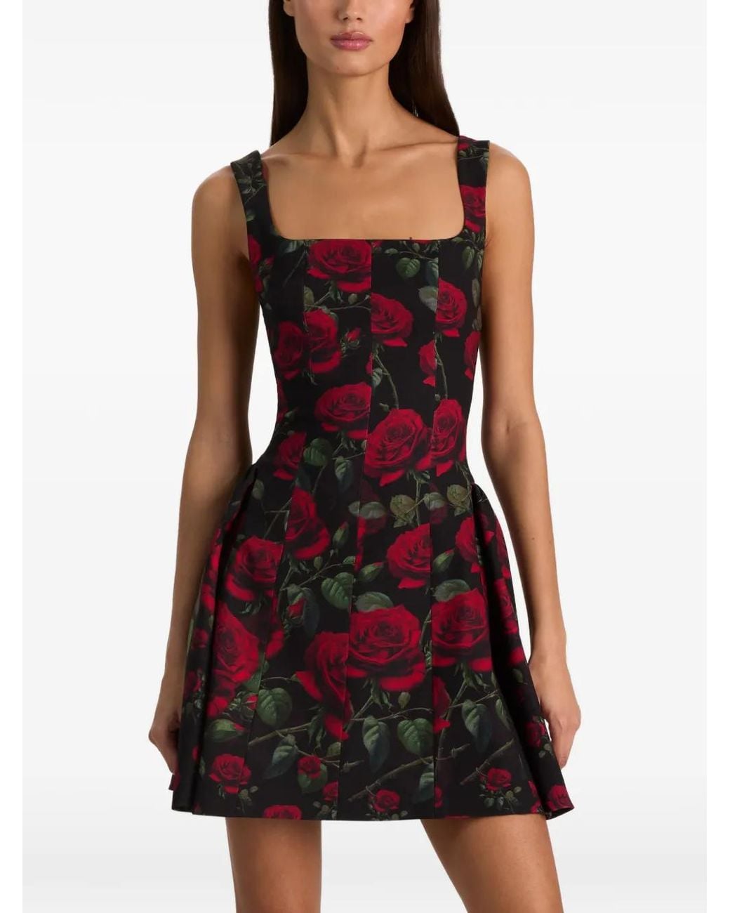 Alice + Olivia Red Vera Floral-Print Mini Dress