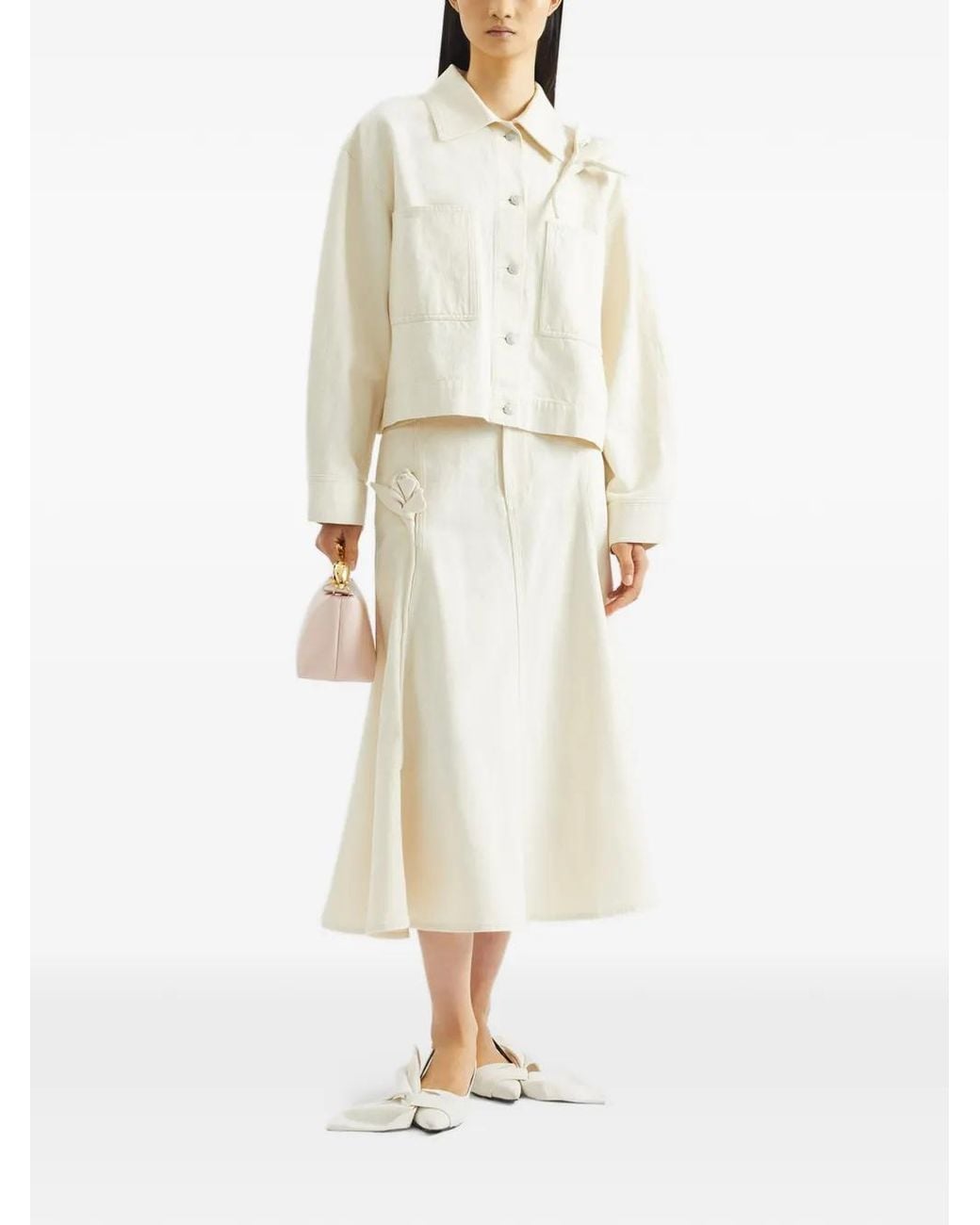 Erdem White Flared Button-Fastening Midi Skirt