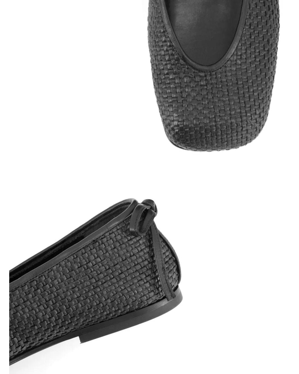 NODALETO White Raffia Bow Ballet Flats