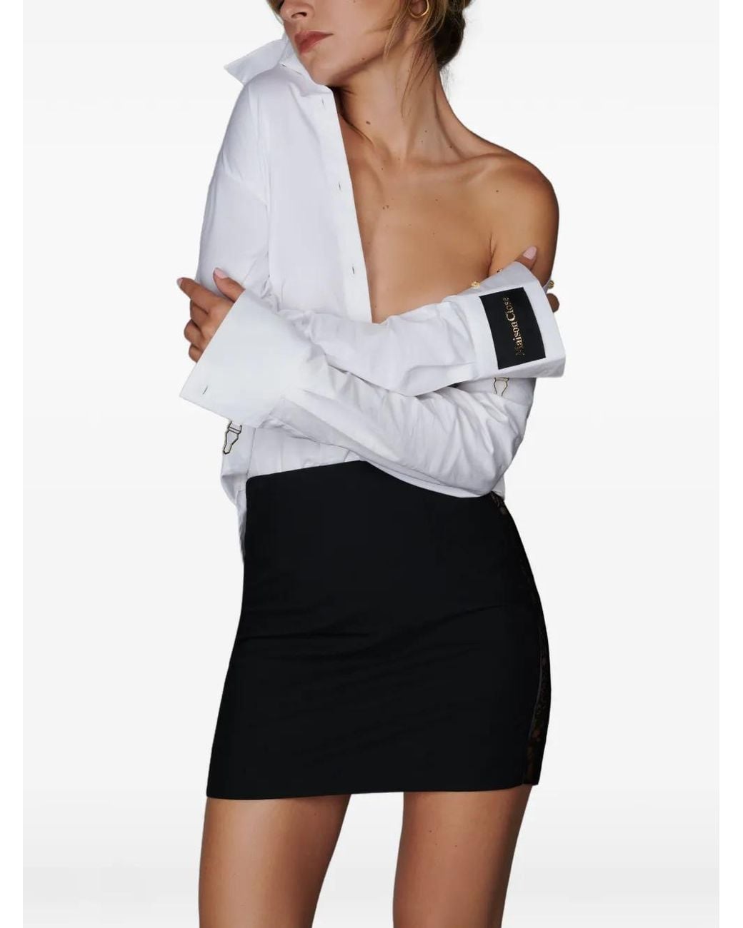 Maison Close Black Logo-Patch Lace-Detailing Skirt