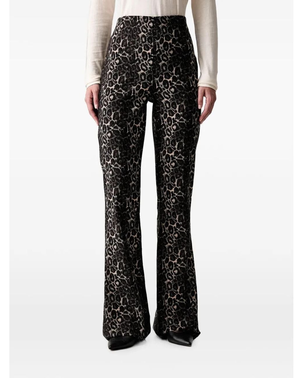 Joseph Ribkoff Black Leopard-Print Jacquard Trousers