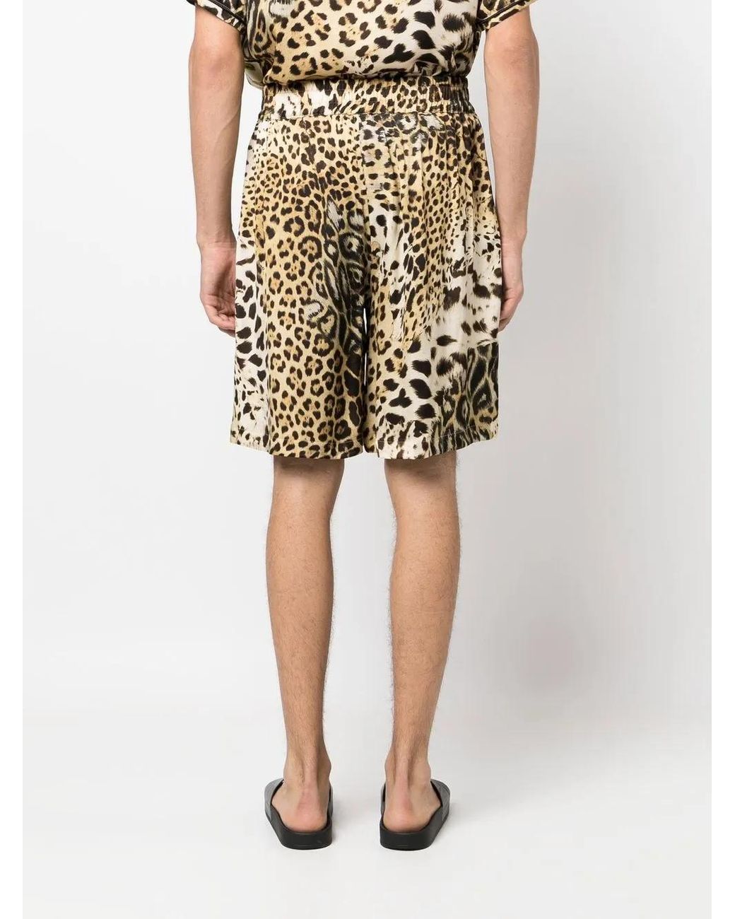 Roberto Cavalli Natural Printed Wide-Leg Shorts for men
