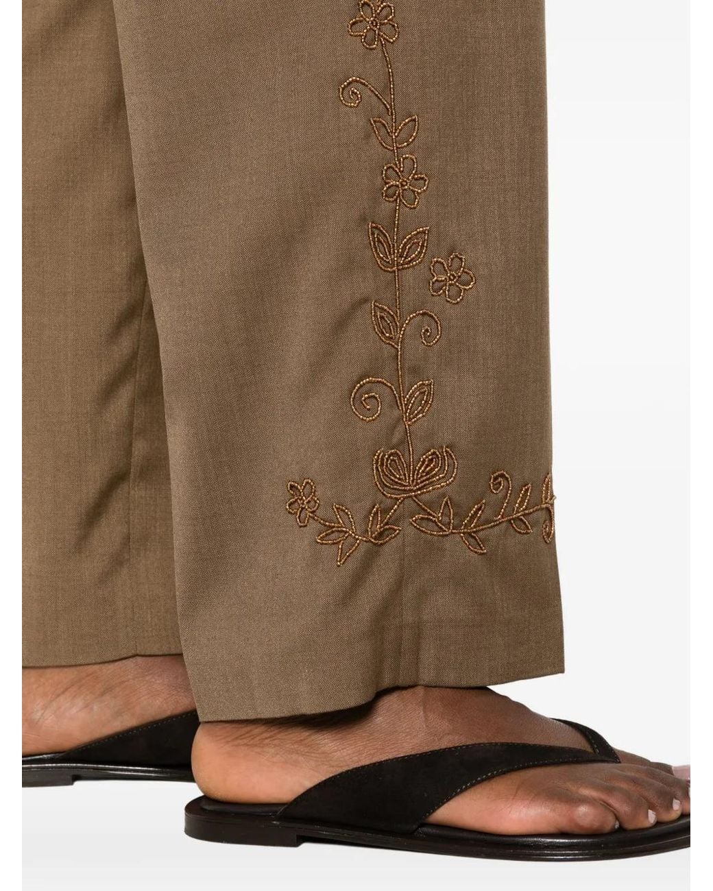 Forte_forte Natural Bead-Embroidered Tailored Trousers