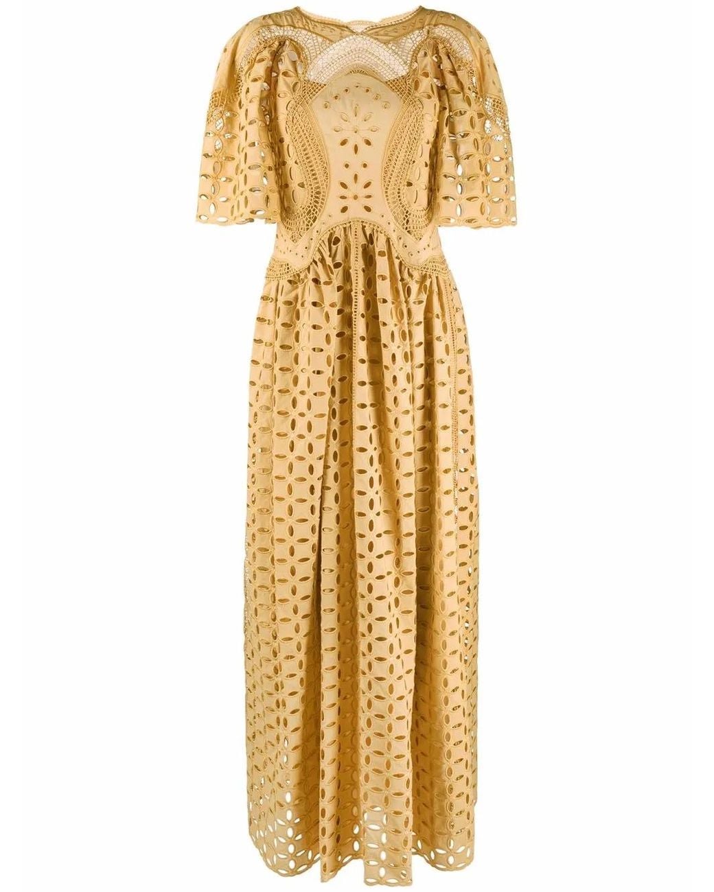 Alberta Ferretti Metallic Broderie Anglaise Maxi Dress