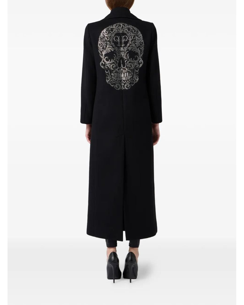 Philipp Plein Black Duke Long Coat Baroque Skull