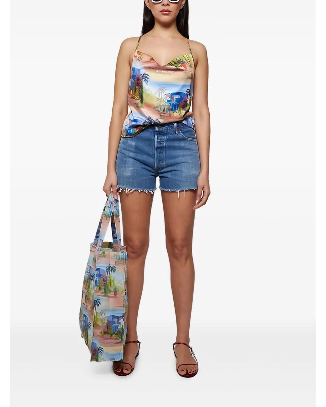 Les Benjamins Blue Printed Strap Top