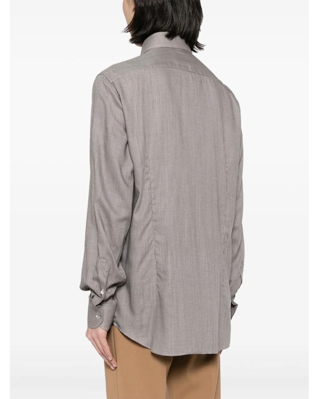 Corneliani Gray Houndstooth-Pattern Long-Sleeve Shirt for men