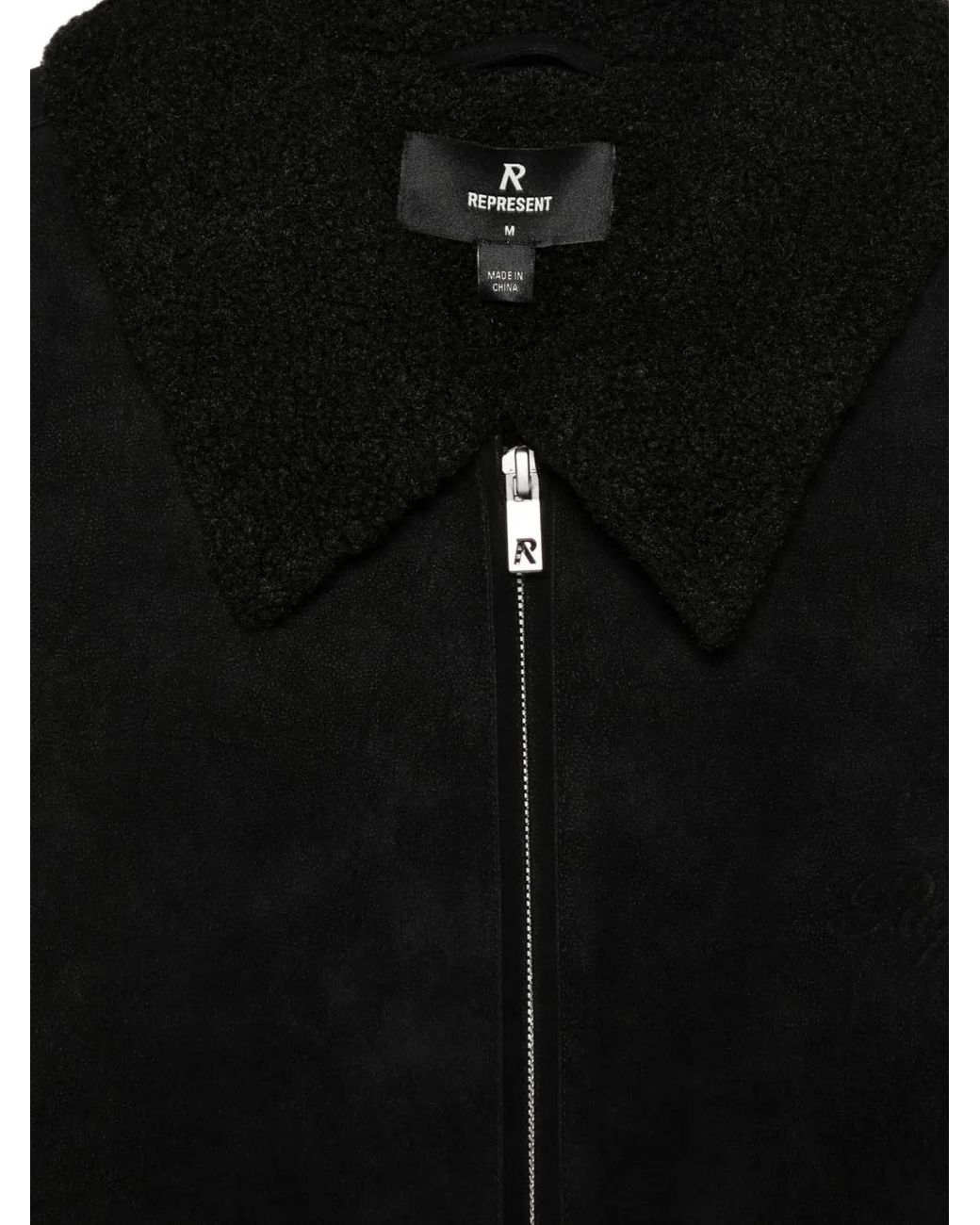 Represent Black Shearling-Collar Zip-Up Jacket for men