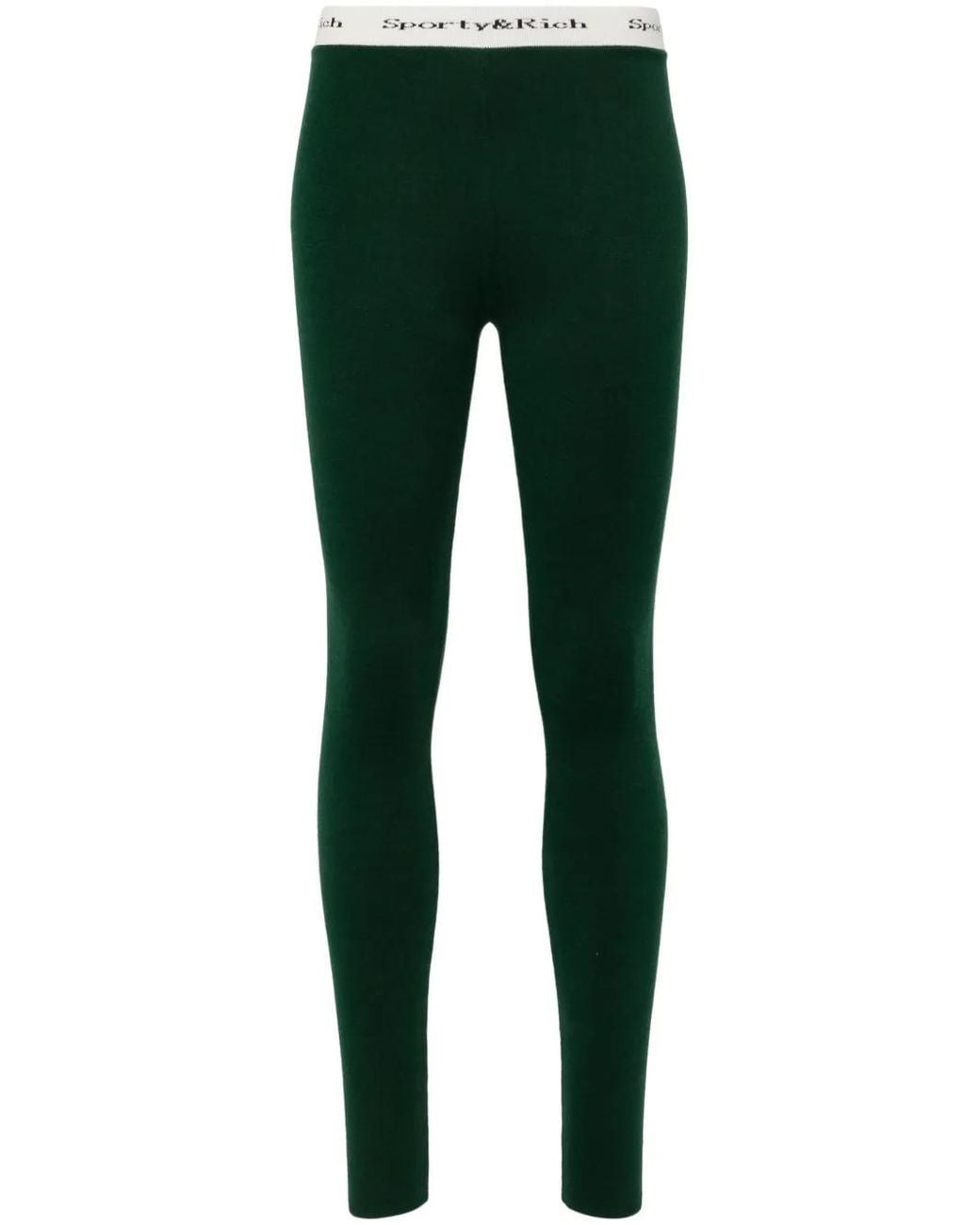 Sporty & Rich Green Logo-Waistband Slip-On Leggings