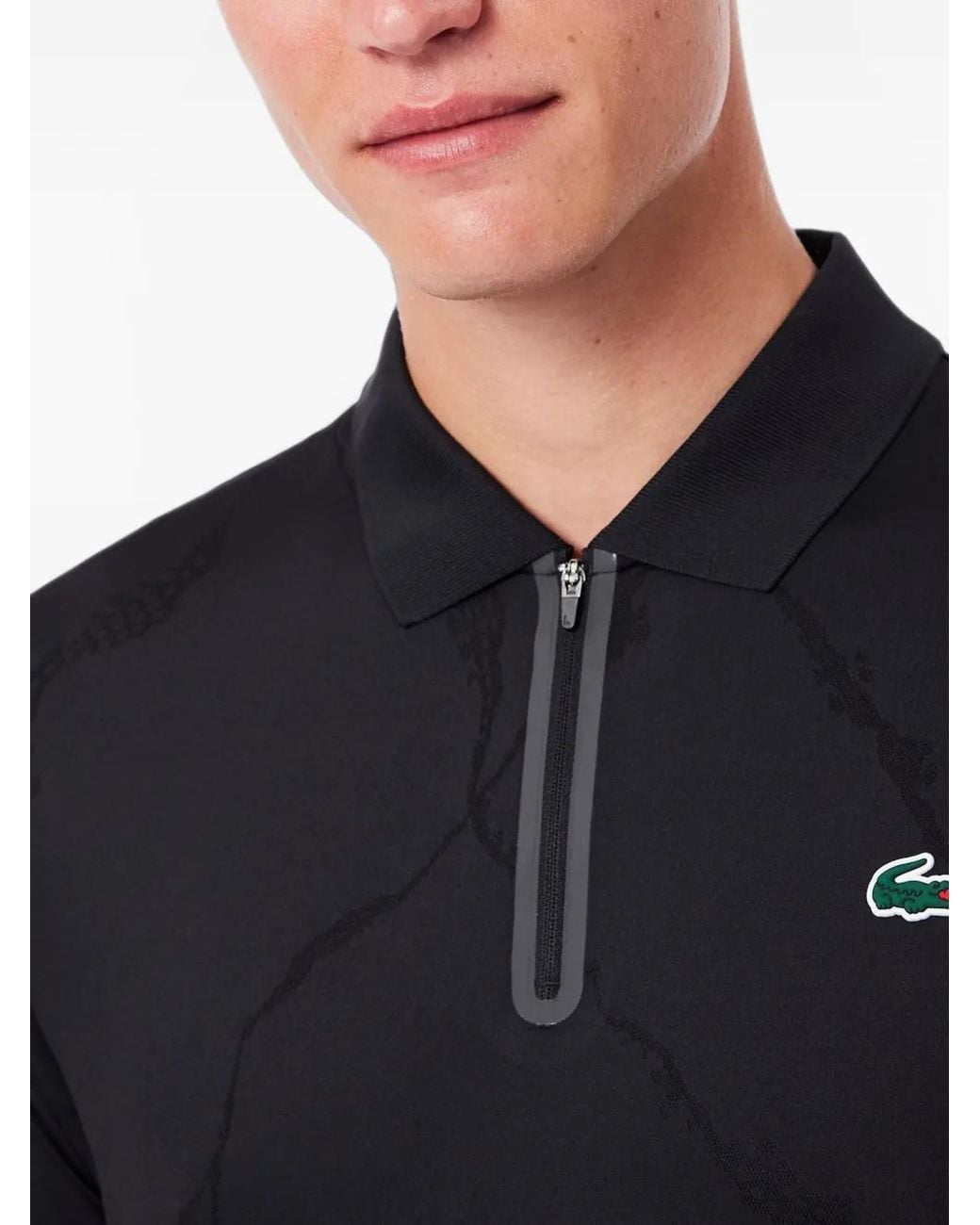 Lacoste Black Ultra Dry Jacquard Crocodile Tennis Polo Shirt for men
