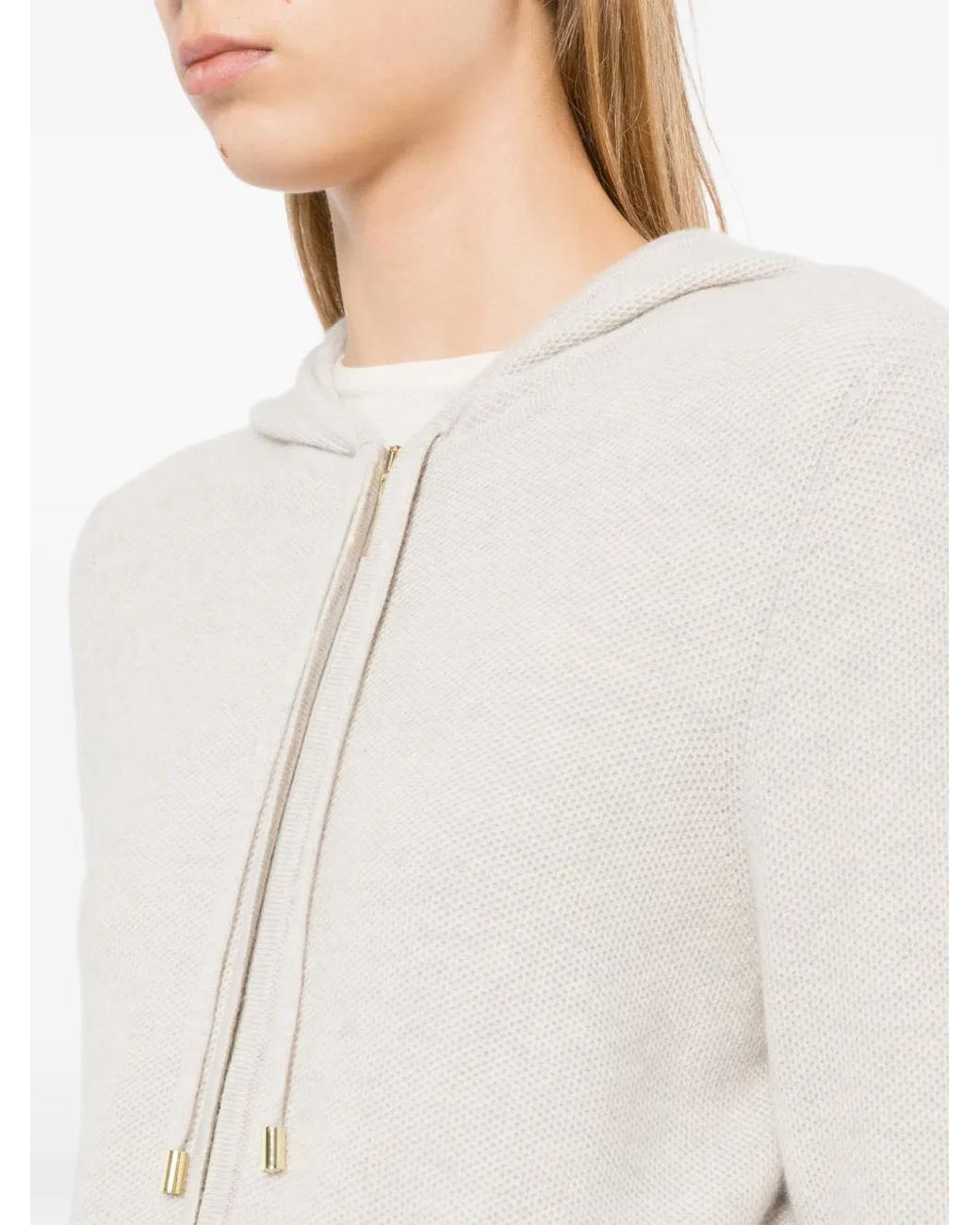 N.Peal Cashmere White Hoodie Zippé En Maille À Motif Alvéolé