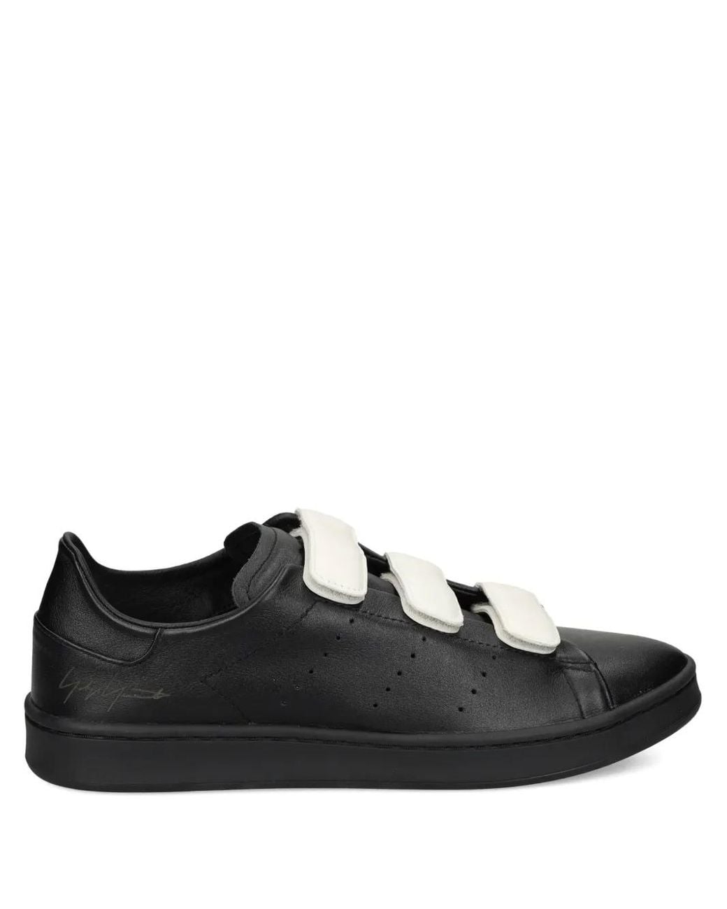 Y-3 Black Leather Strap Sneakers