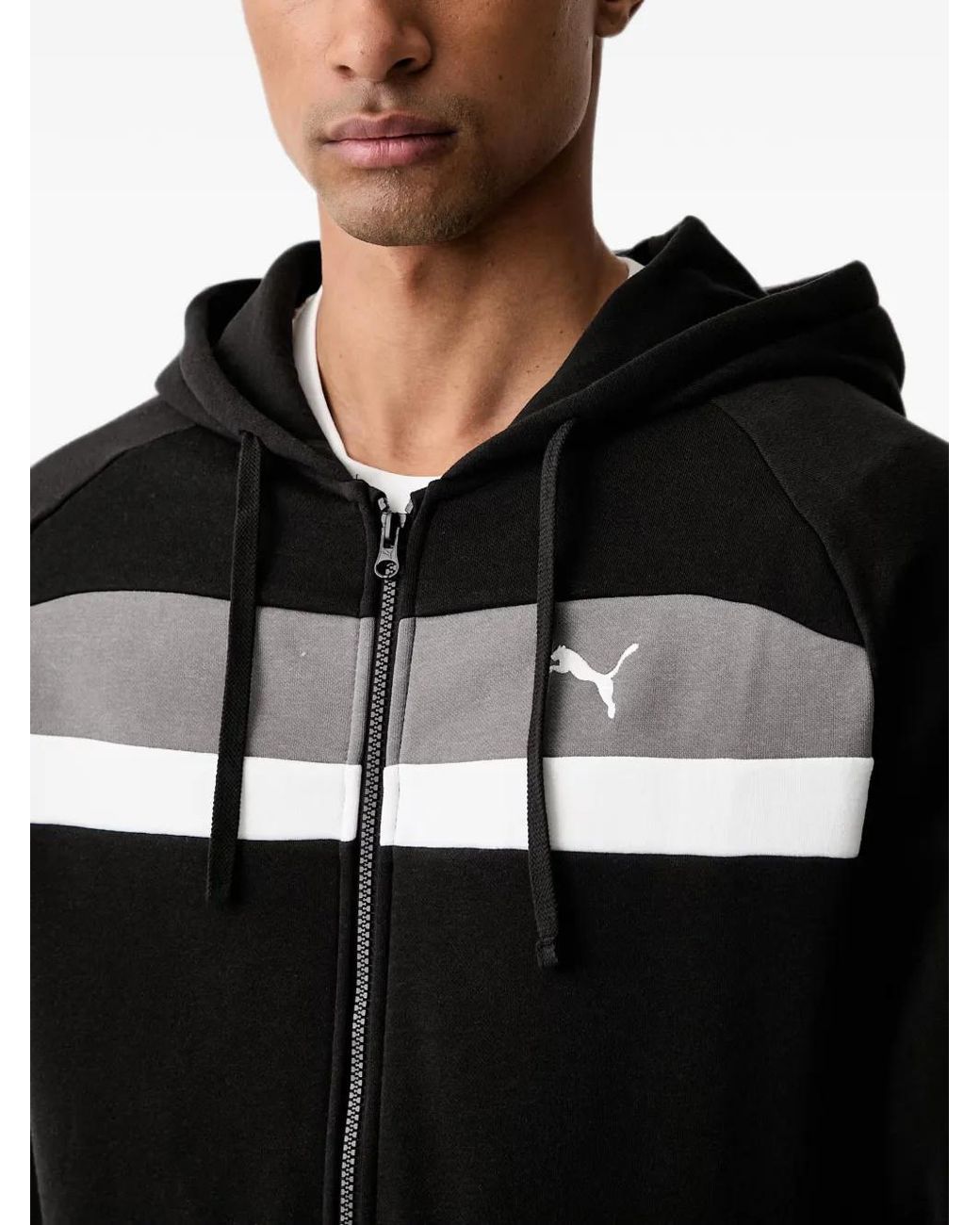 PUMA Black Colour-Block Zip-Up Hoodie for men