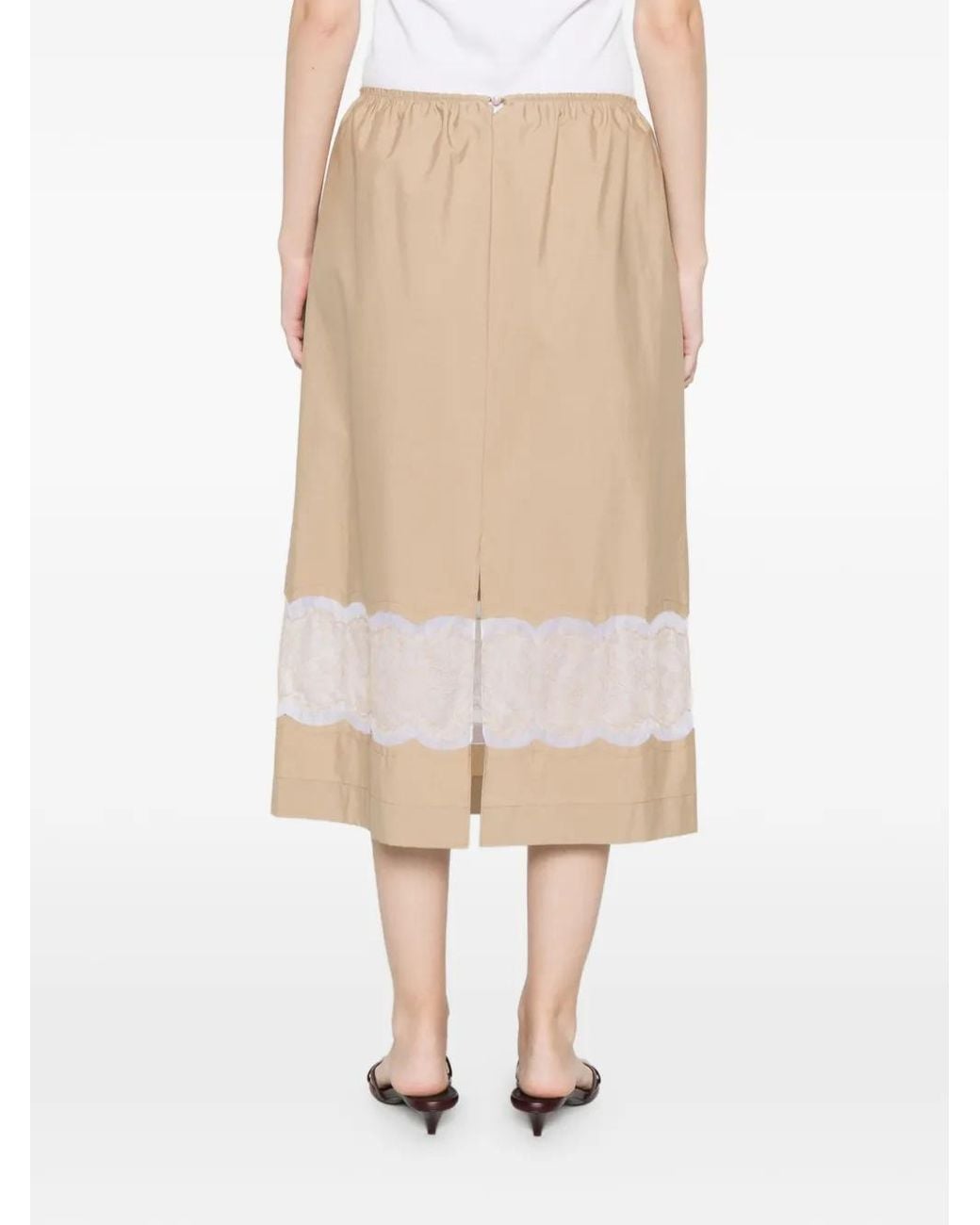 Carven Natural Lace-Trim Midi Skirt