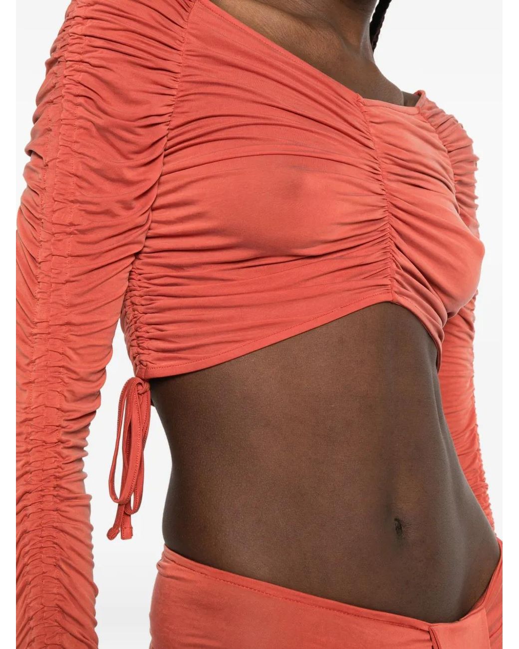 Balmain Red Haut Froncé À Manches Longues