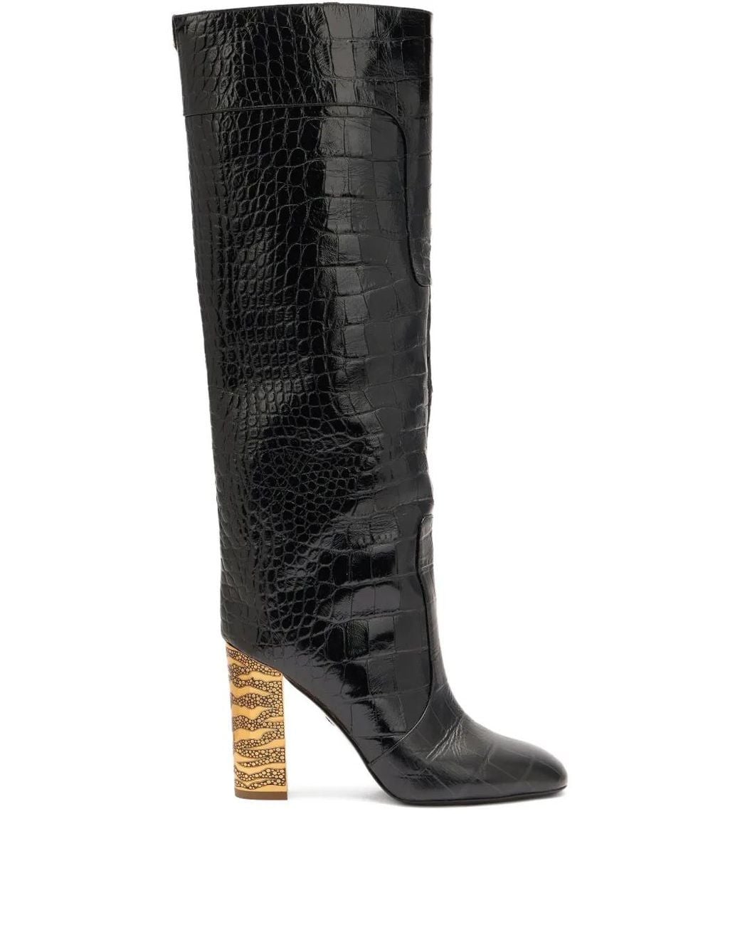 Roberto Cavalli Black Crocodile-Effect Leather Boots