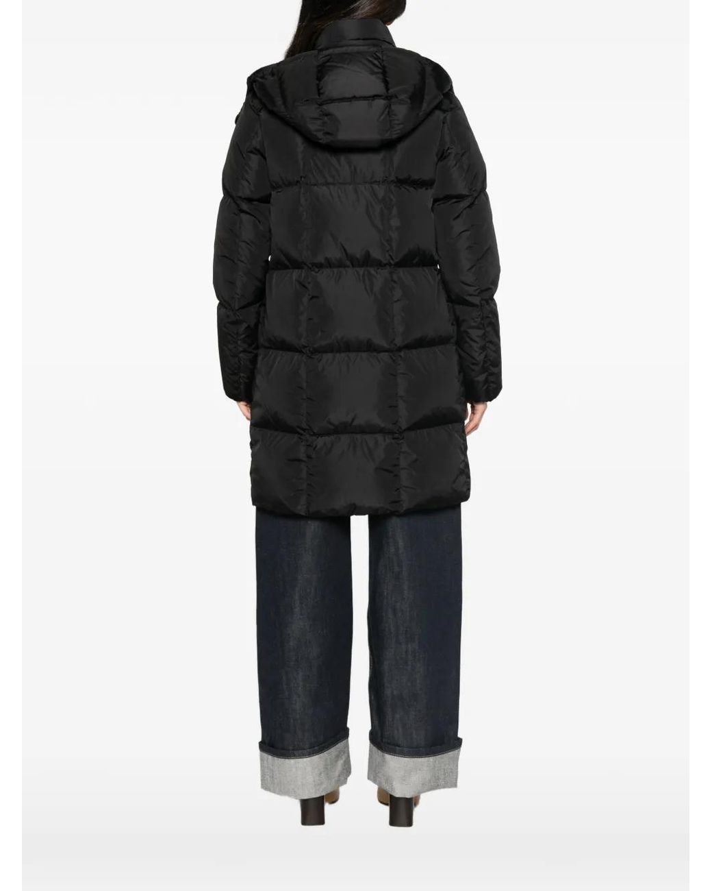 Moncler Black Litte Square-Quilted Hooded Long Down Jacket