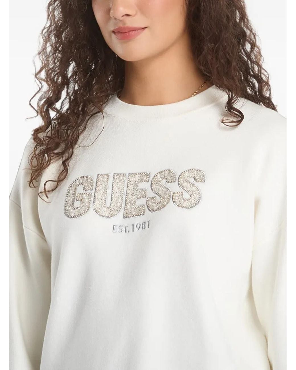 Guess White Logo-Embellished Sweatshirt