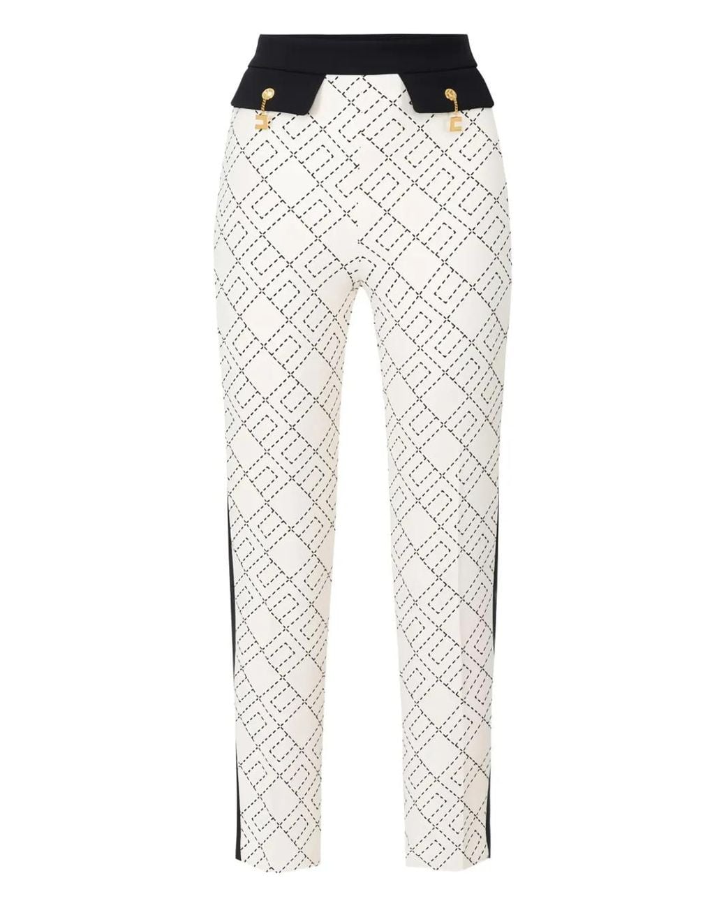 Elisabetta Franchi White Logo-Print Two-Colour Trousers
