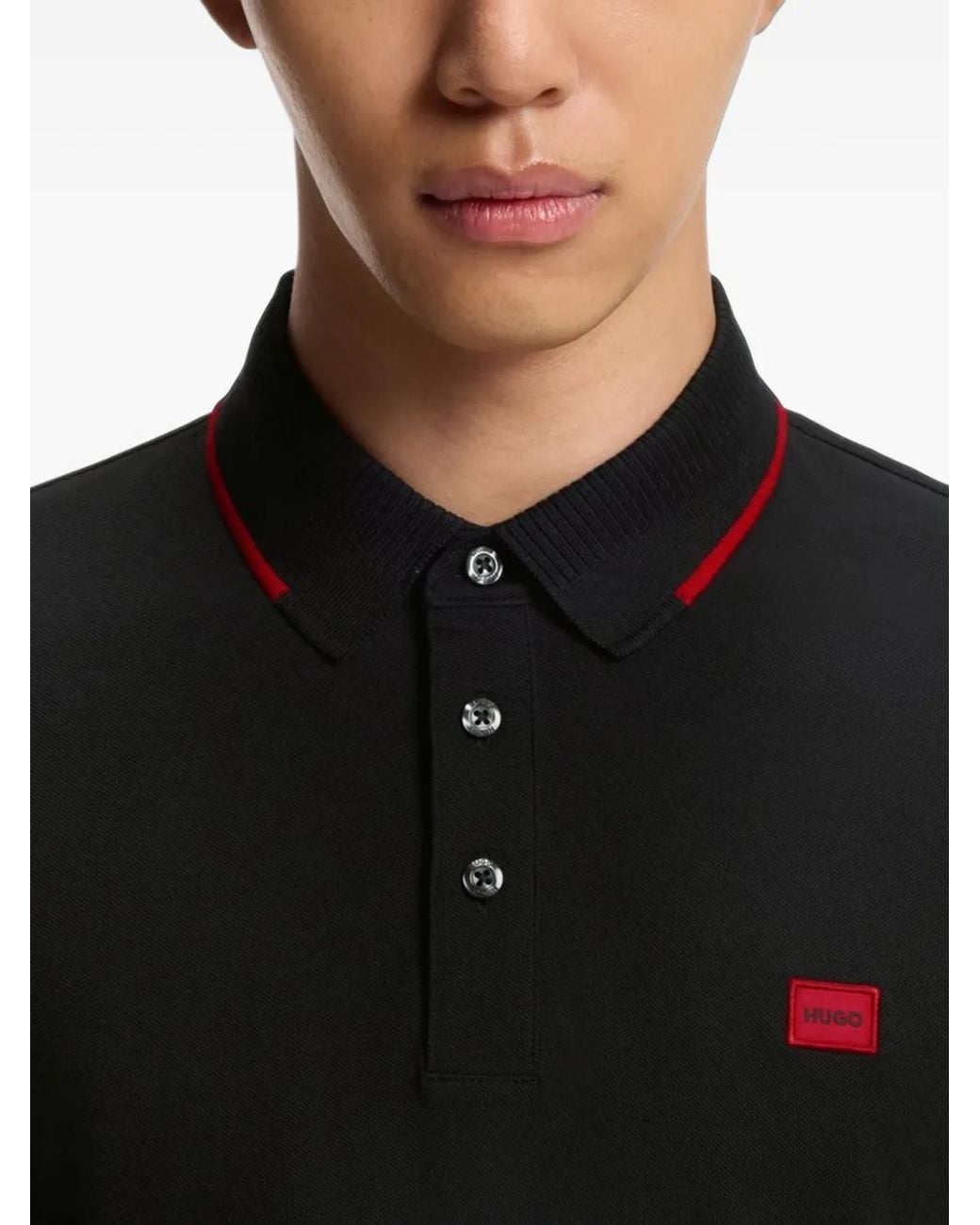 Polo À Patch Logo HUGO pour homme en coloris Black