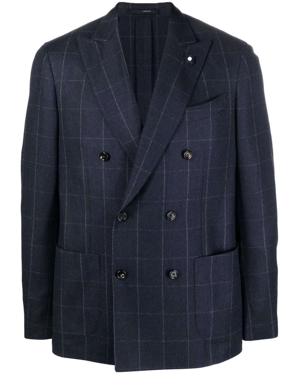 Lardini Blue Double-Breasted Checked Blazer for men