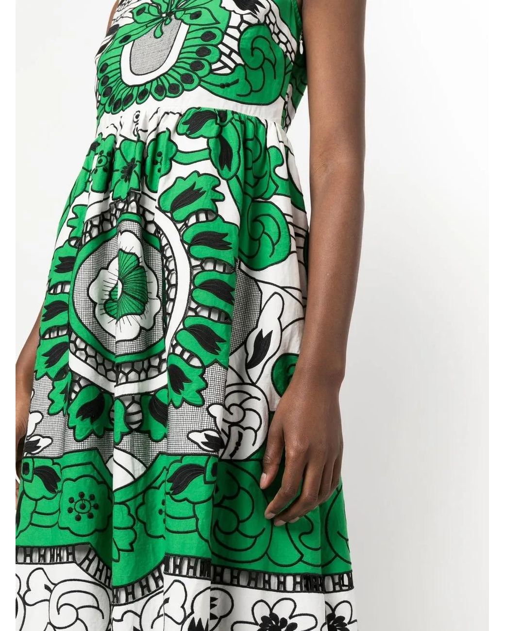 RED Valentino Green Floral-Print Midi Dress
