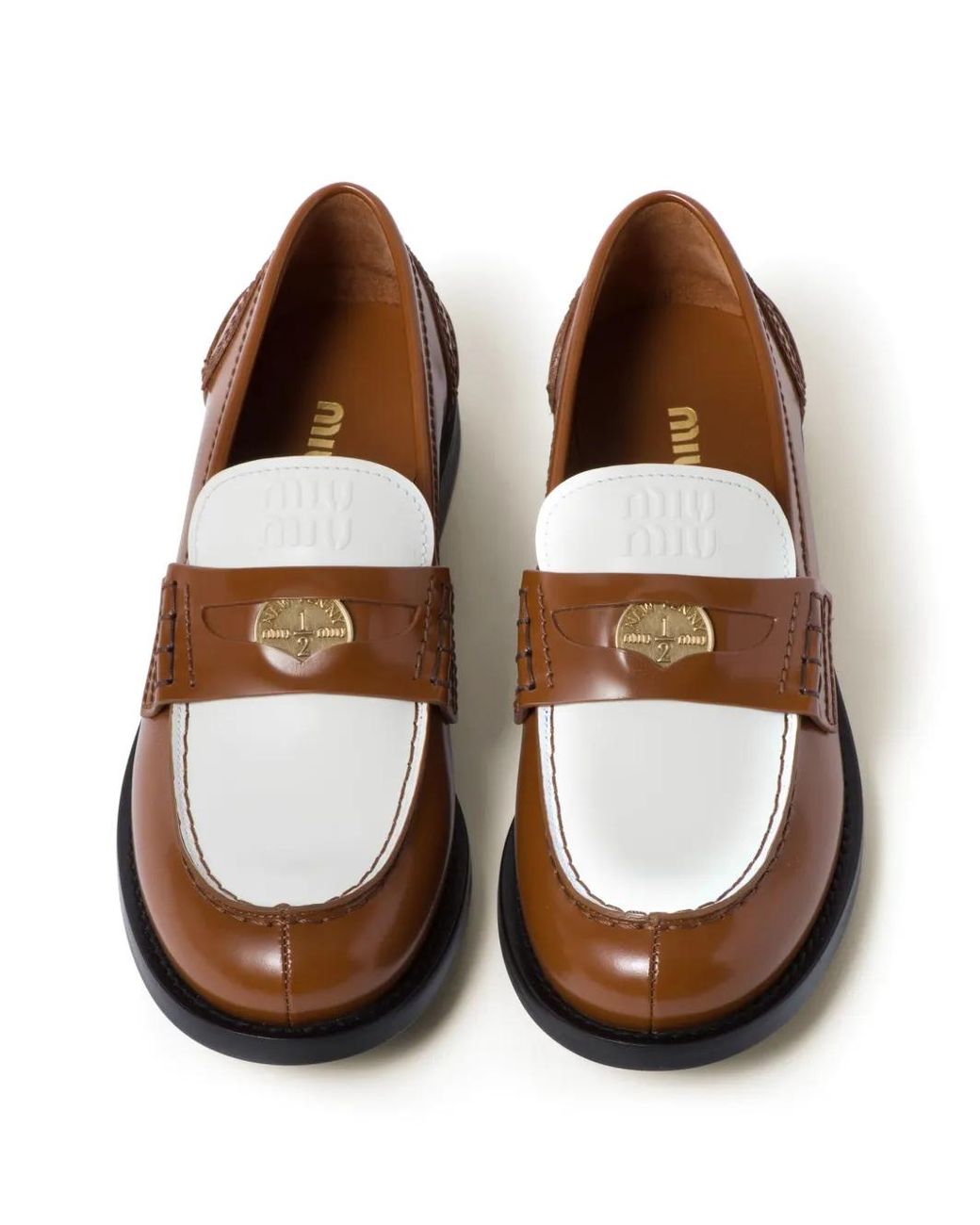 Miu Miu Brown Mocassini Spazzolato Bicolore