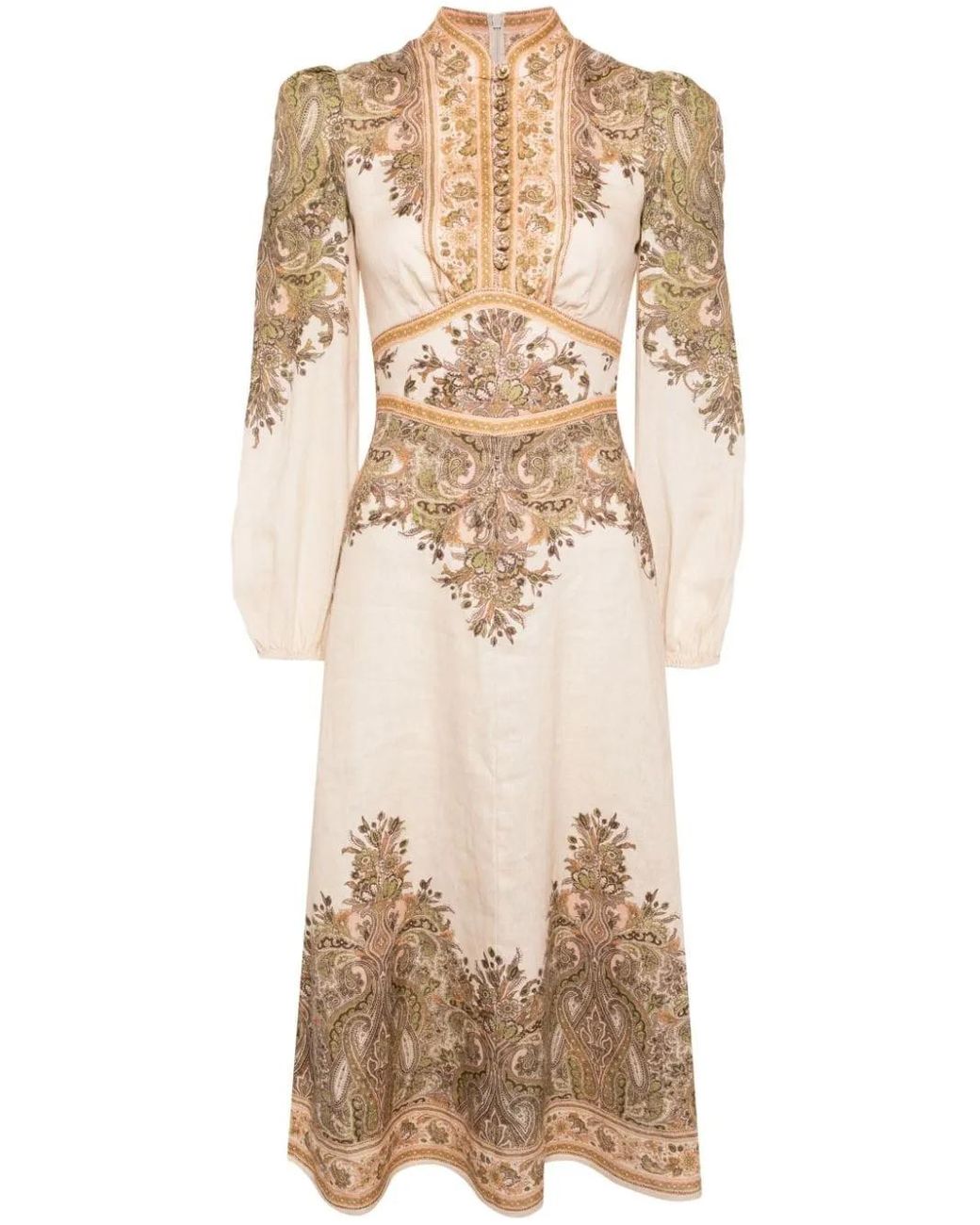 Zimmermann Natura Buttoned Midi Dress in Natural | Lyst